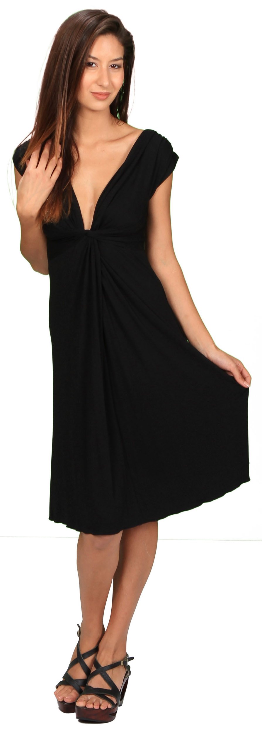 Empire Waist V-Neck Knot Front Flowy Summer Dress for Women - Perfect for Beach Vacations, Date Nights & Casual Outings