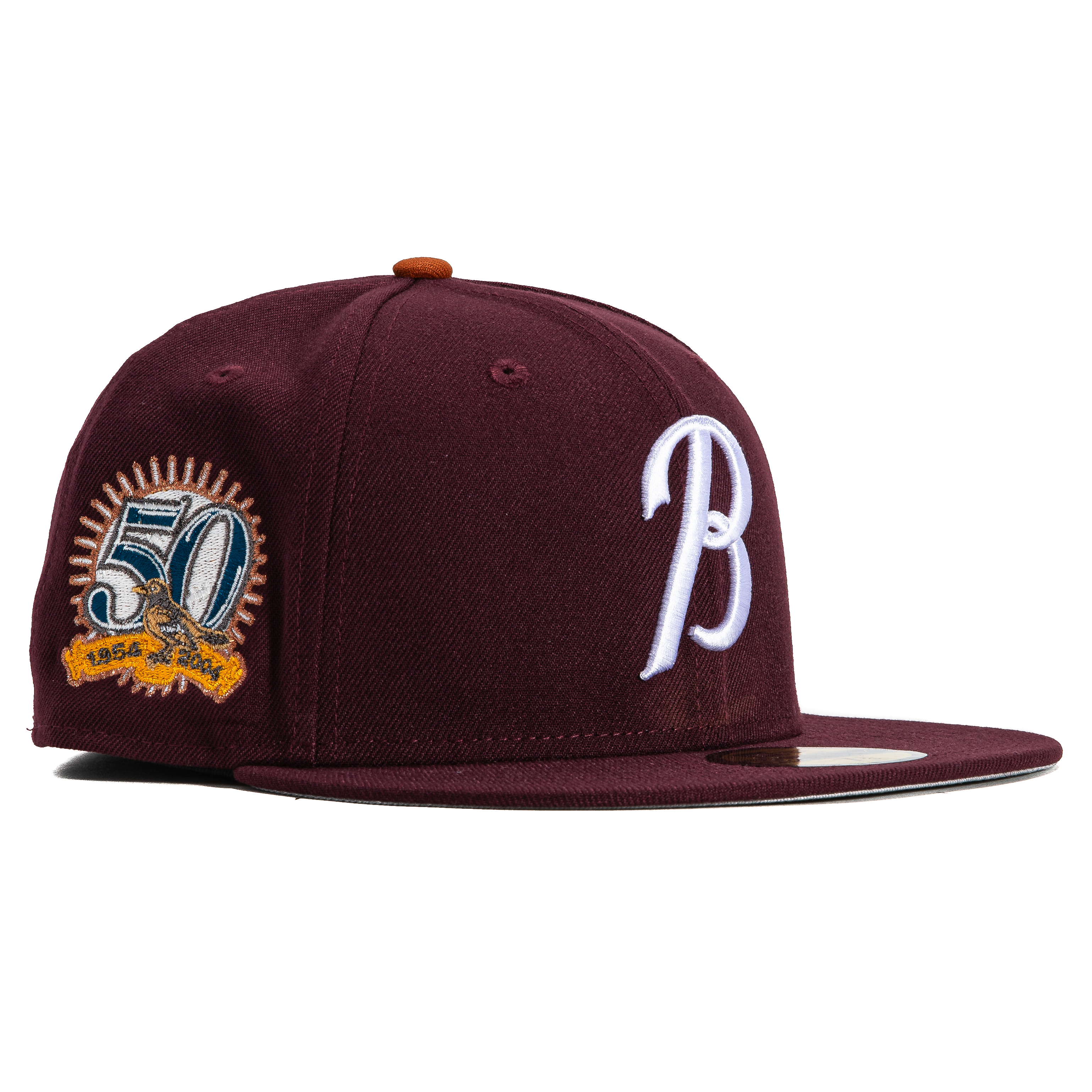 New Era 59Fifty Baltimore Orioles 50th Anniversary Patch City Hat - Maroon MLB Baseball Cap for Men & Women | Perfect for Games, Collecting & Streetwear Fashion