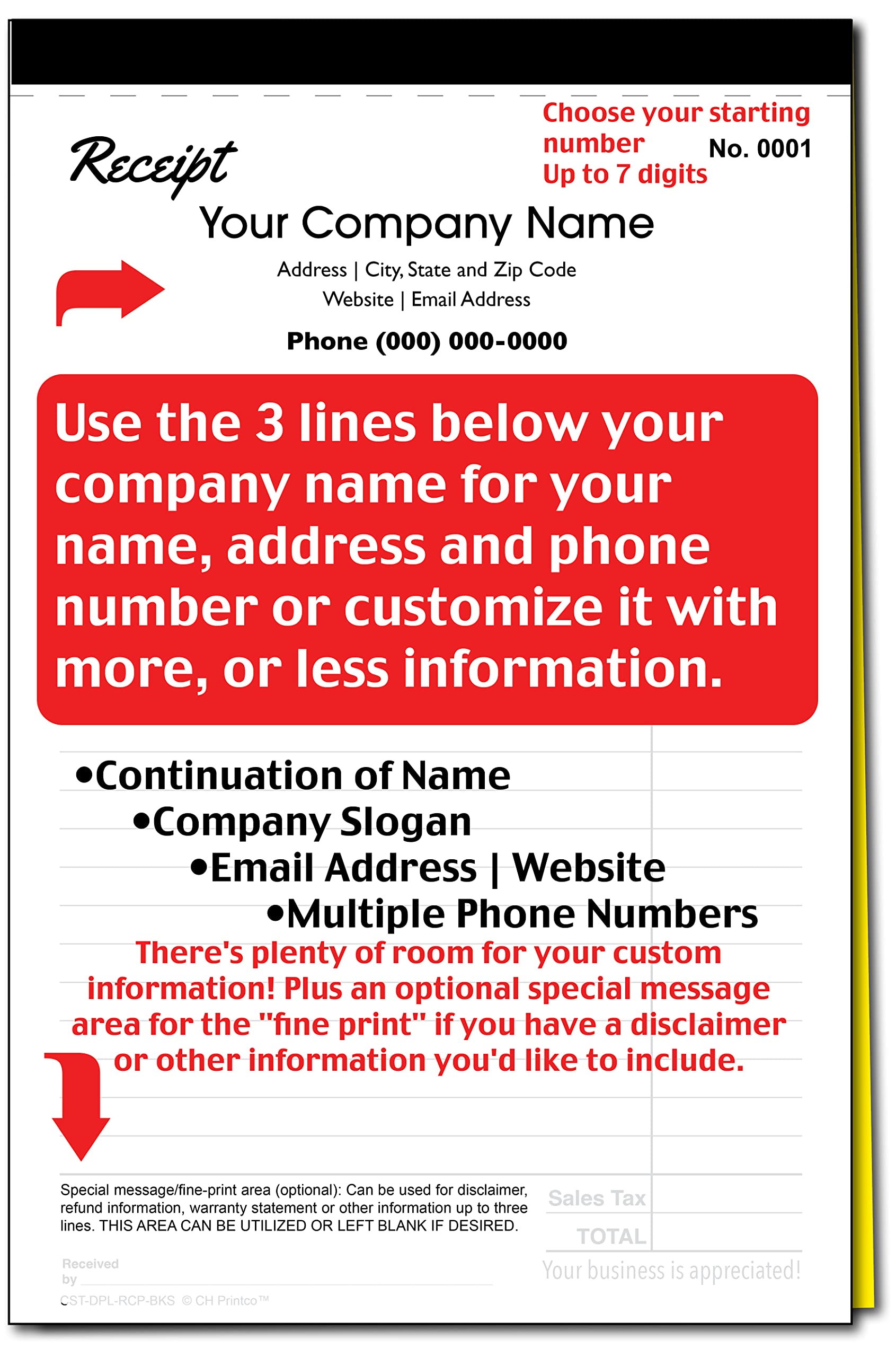 Custom Duplicate Receipt Books with Your Company Name - 2 Pack (100 Sets) Numbered Carbon Copy - Ideal for Small Business, Retail Stores & Service Providers