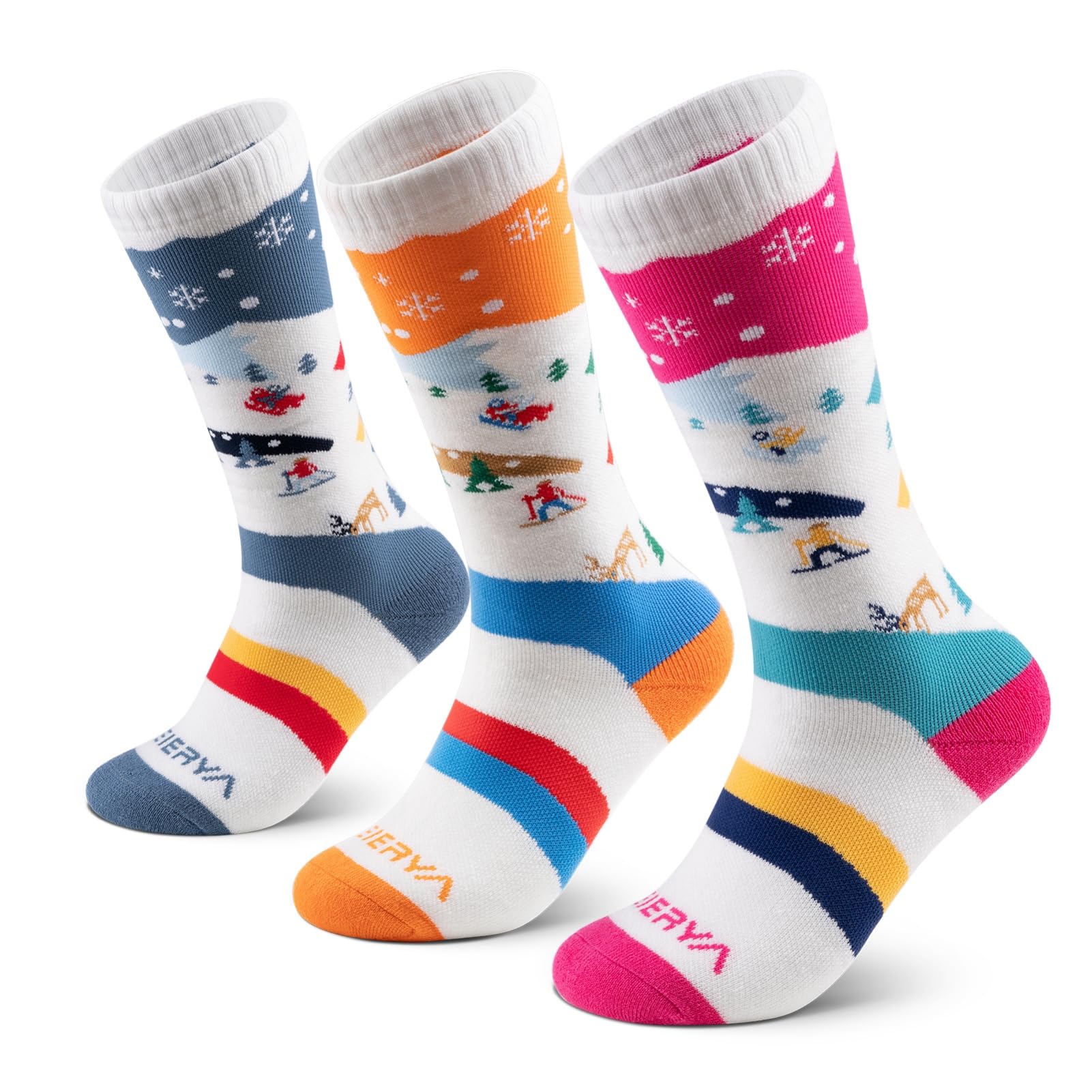 Kids Merino Wool Ski Socks - Warm Knee-High Winter Snow Socks for Boys & Girls (1/3 Pairs) - Perfect for Skiing, Snowboarding & Cold Weather Activities