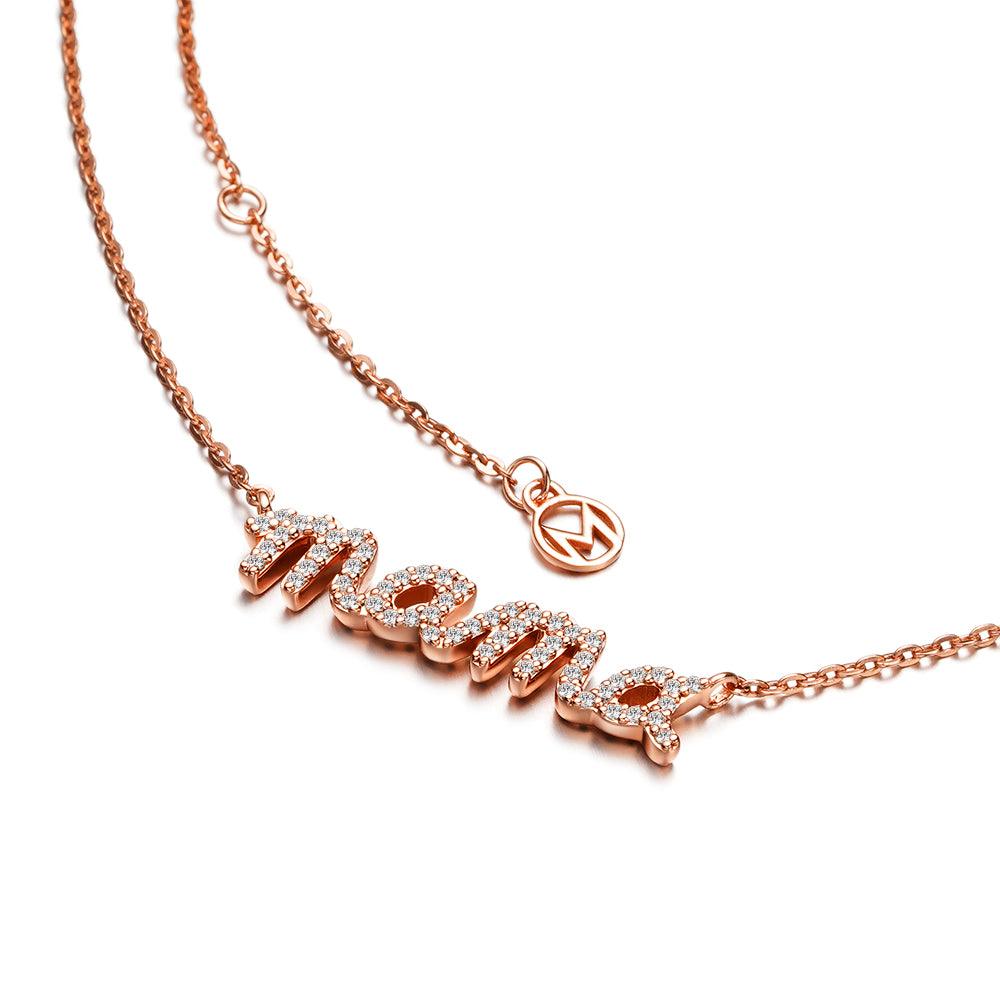 Stunning MAMA Moissanite Diamond Pave Necklace Pendant - 14K Gold Plated Elegant Jewelry for Women - Perfect for Weddings, Anniversaries & Special Occasions