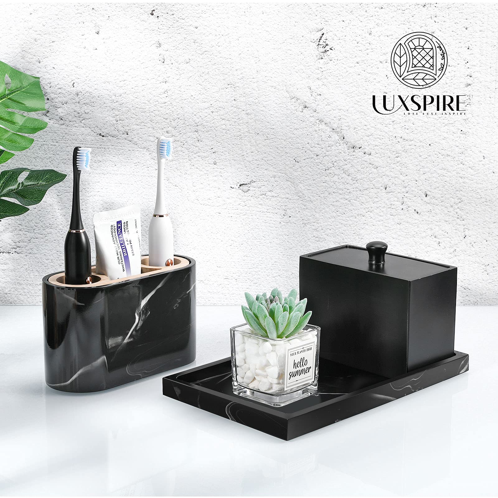 Luxspire Resin Bathroom Vanity Tray - Matte Ink Black Jewelry Ring Dish Organizer for Perfume, Candles, Soap & Towels | Countertop Storage Solution for Dresser, Kitchen Sink & Bathroom Accessories | Perfect for Home Decor, Gift Giving & Spa Day Organization