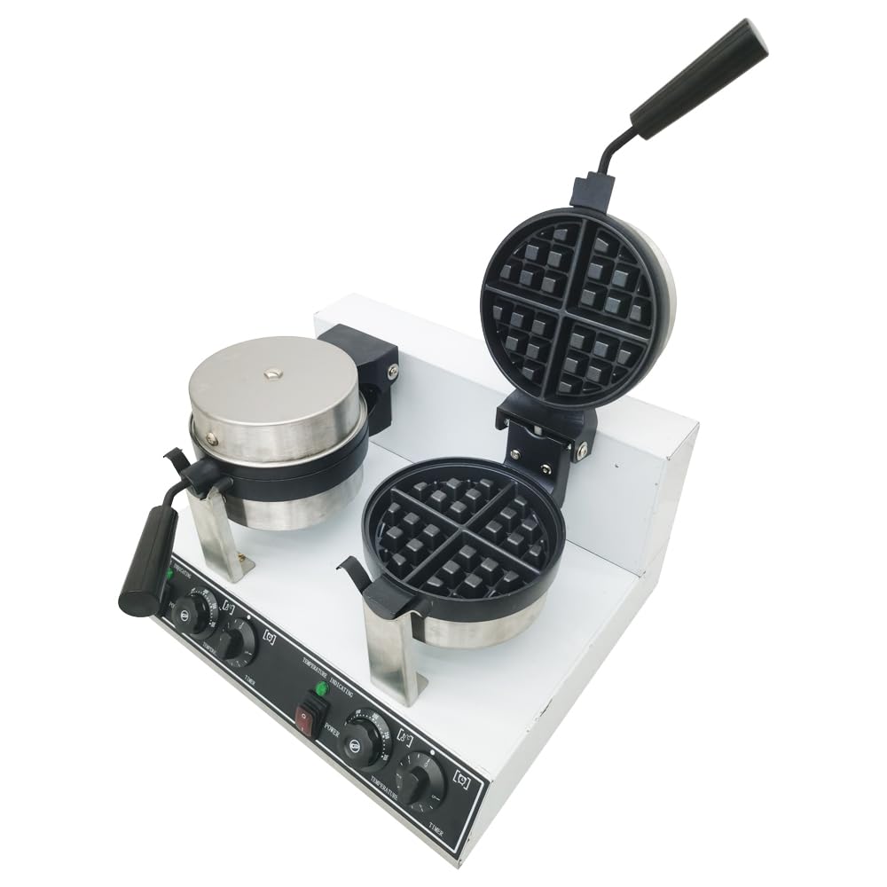 Nonstick 110V Electric Dual Rotary Waffle Maker Machine - Perfect for Homemade Desserts, Breakfast & Brunch | Commercial & Home Kitchen Use