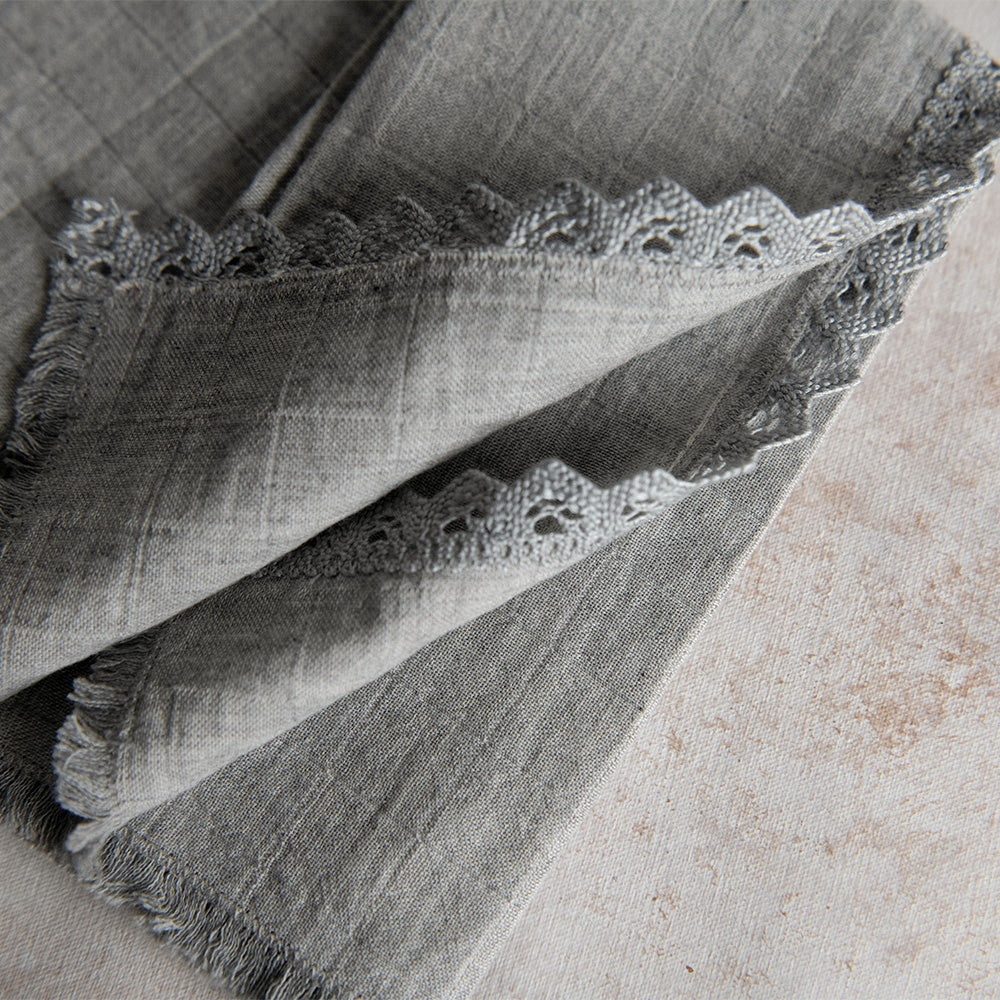 Elegant Pointelle Lace Napkin Set - Grey - 12-Piece Cotton Table Linens for Dinner Parties & Formal Dining