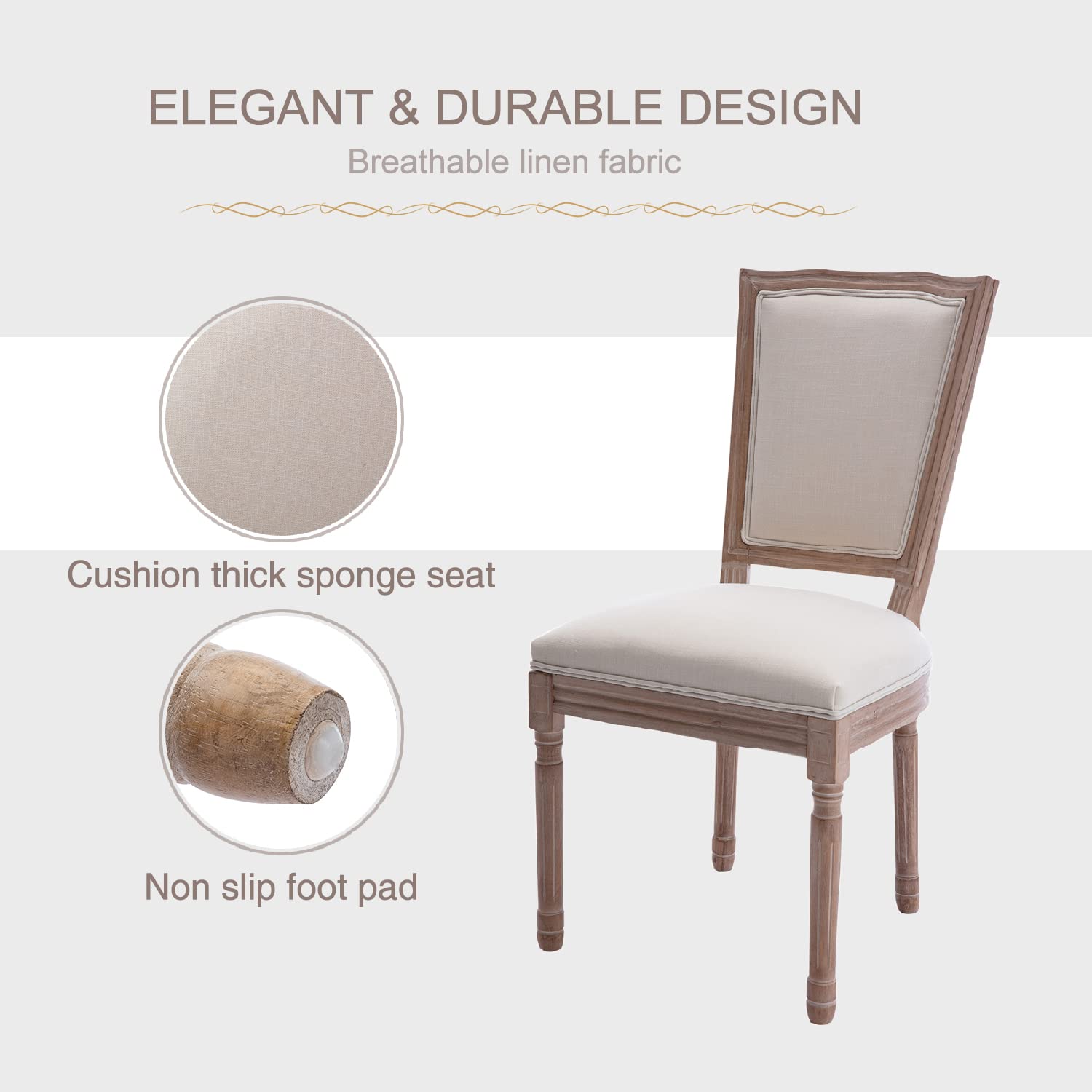 Virabit French Decor Dining Chairs Set of 4 - Louis XVI Style Solid Wood Square Back Chairs with Exquisite Carvings - Perfect for Living Room, Kitchen, Restaurant & Home Decor