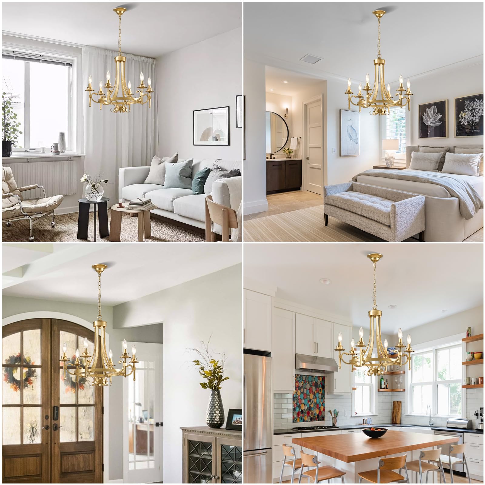6-Light Modern Gold Farmhouse Chandelier - Rustic Iron Metal Pendant Lighting Fixture for Dining Room, Bedroom, Living Room, Kitchen & Foyer | Elegant Ceiling Light for Home Decor, Wedding & Restaurant Ambiance