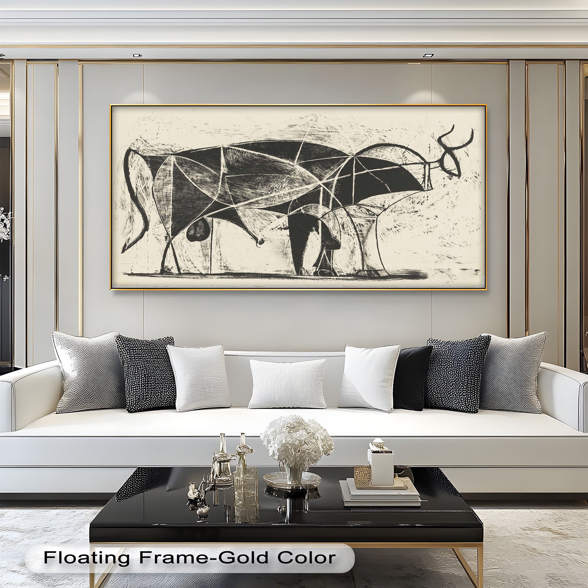 Abstract Bull Sketch Wall Art - Modern Cubist Oil Painting for Living Room, Office & Gallery Decor