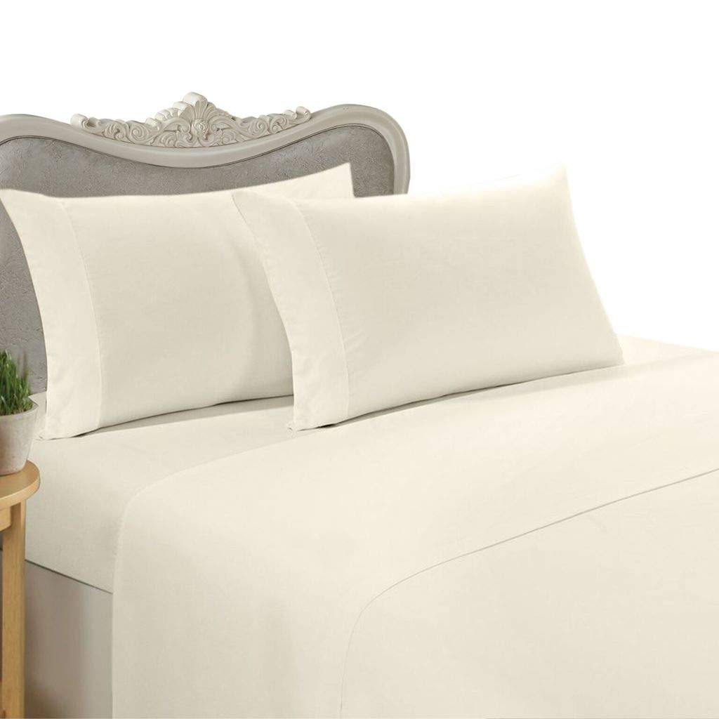 Luxury 300 Thread Count King Size 4-Piece Bed Sheet Set - 100% Egyptian Cotton, Deep Pocket, Solid Ivory - Perfect for Master Bedroom & Guest Room Comfort
