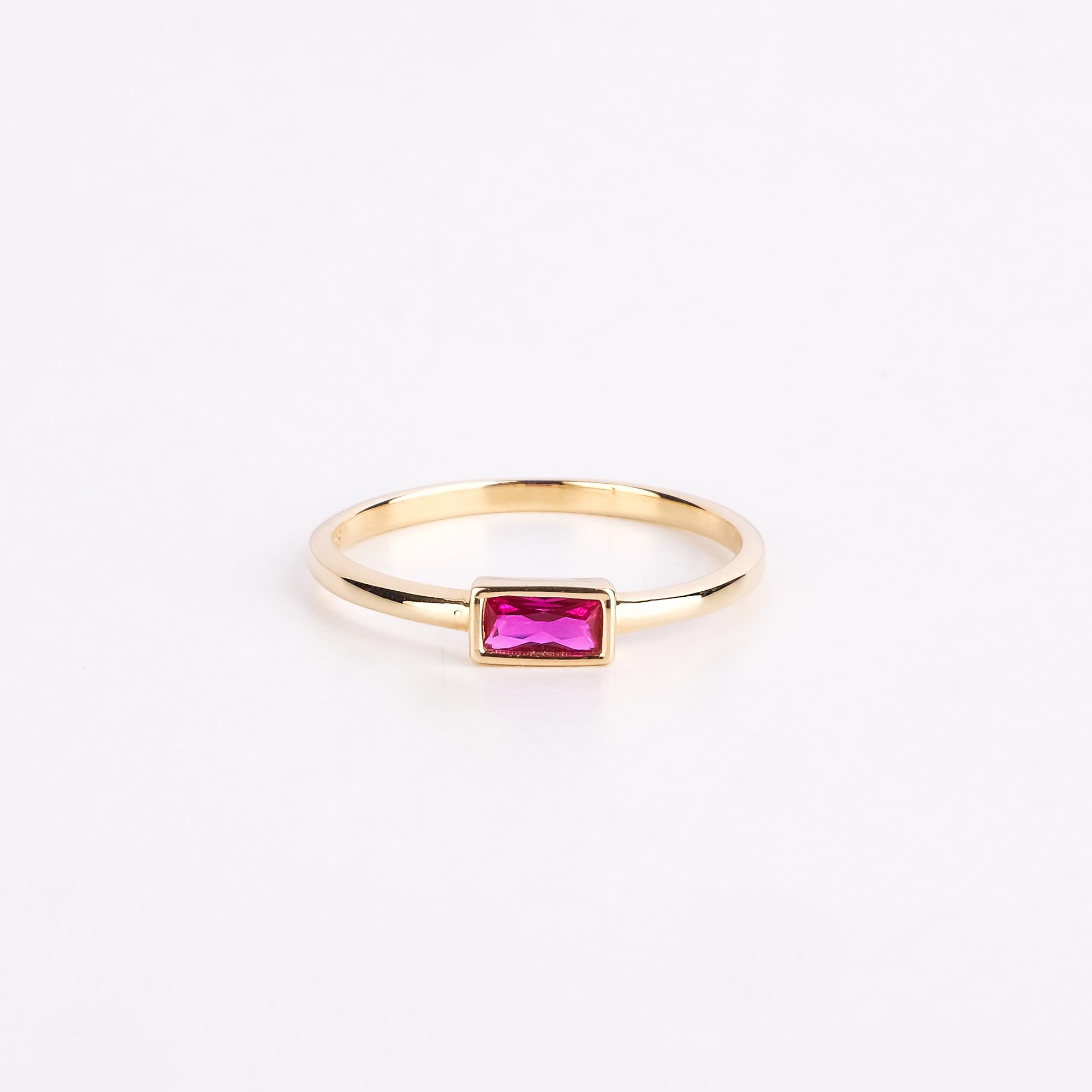 14K Solid Gold Ruby Ring for Women - Baguette Ruby Ring, Minimalist Red Ruby Ring, Stacking Ring, July Birthstone Jewelry | Elegant Gift for Her, Perfect for Weddings, Anniversaries & Special Occasions