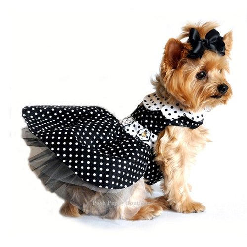 Stylish Black and White Polka Dot Dog Dress - Cute Pet Apparel for Small to Medium Dogs - Perfect for Parties, Photo Shoots & Daily Walks