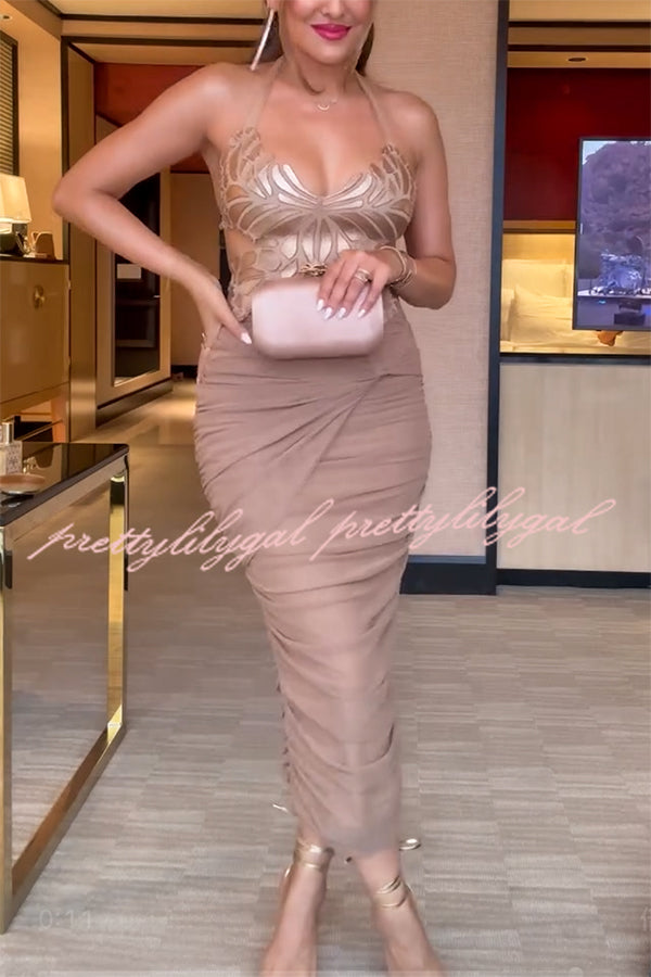 Elegant Gold Metallic Butterfly Back Lace-Up Halter Tank Top for Women | Summer Beach Party, Date Night & Festival Outfit