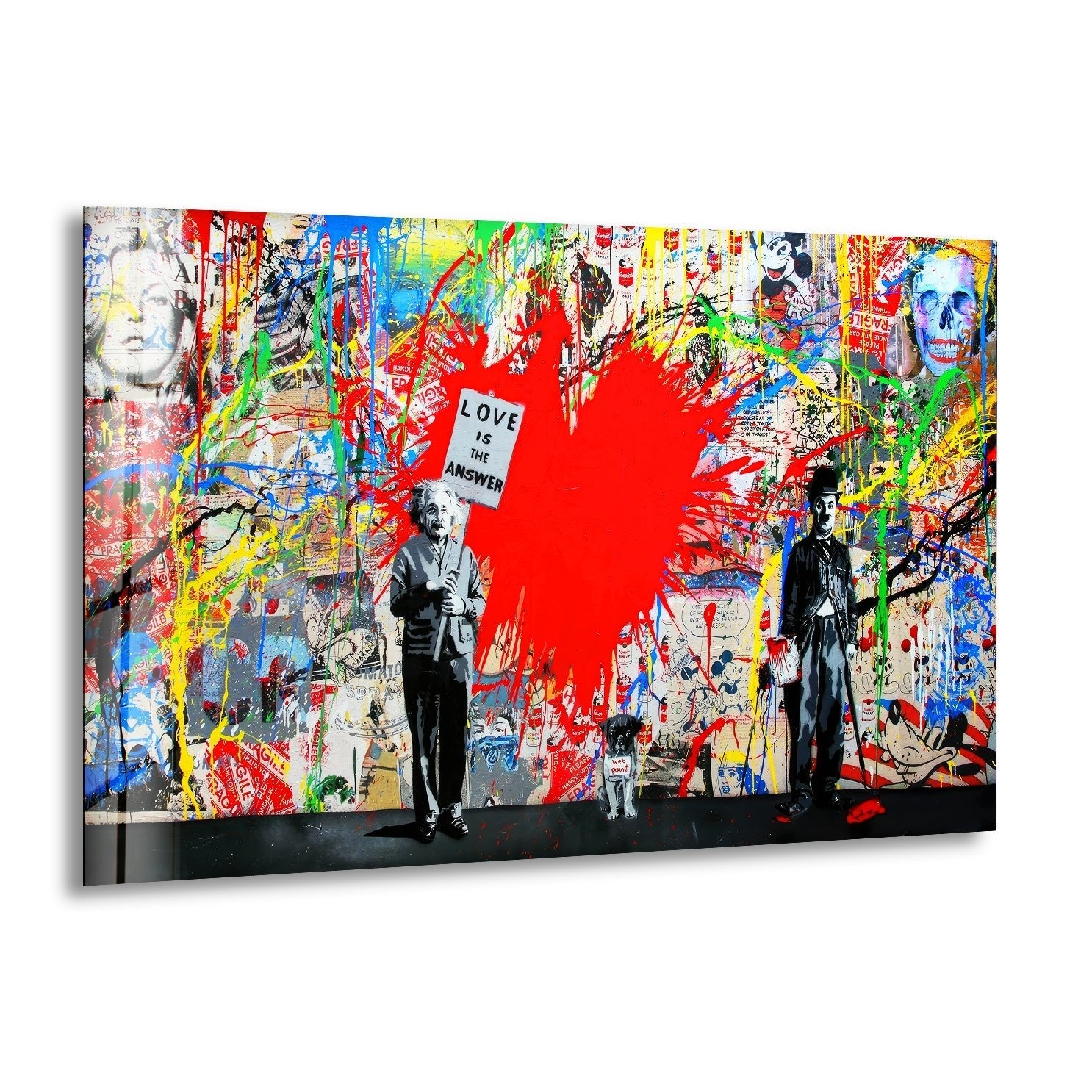 Banksy Einstein Love is the Answer Glass Wall Art - Modern Home Decor for Living Room, Bedroom & Office