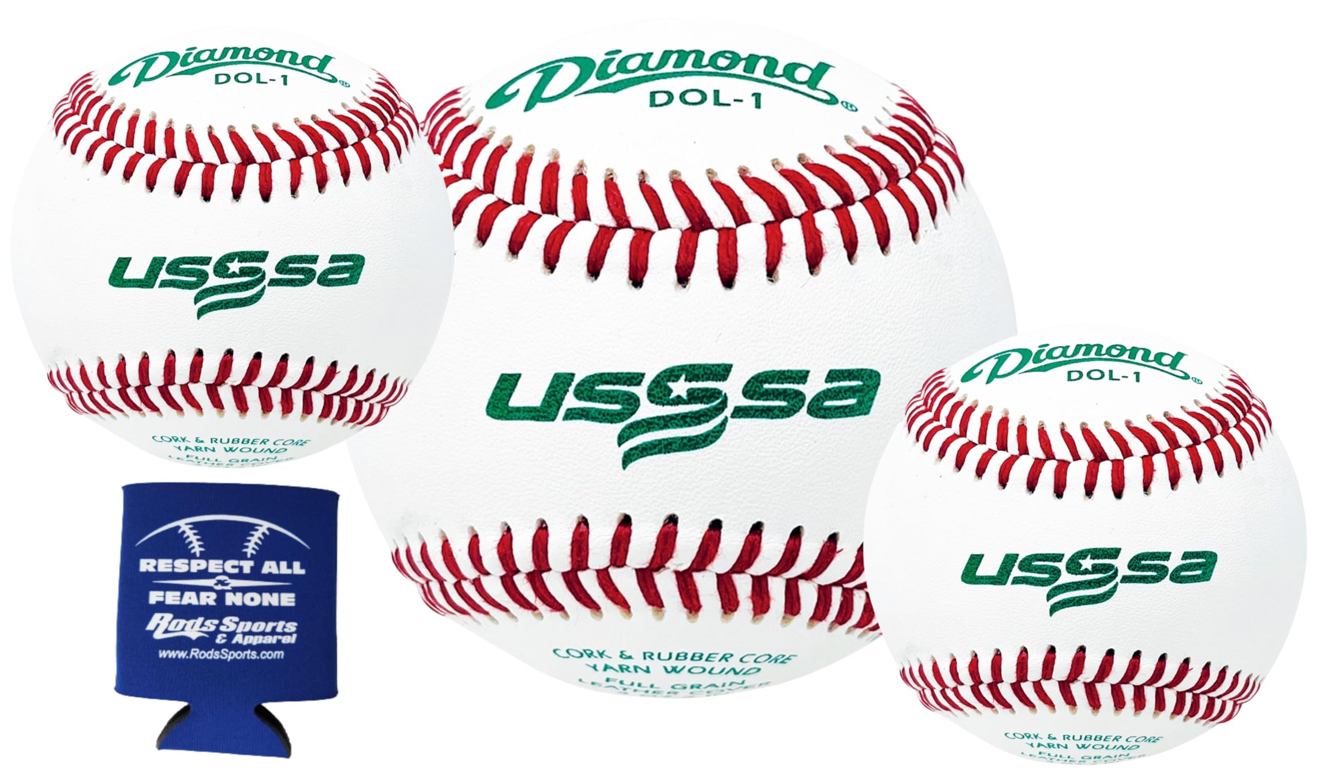 DOL-1 USSSA Leather Baseballs - 36 Official Game Balls with Storage Rod & Insulated Can Sleeve | Approved for USSSA Tournaments | Perfect for Baseball Practice, Team Training & League Games