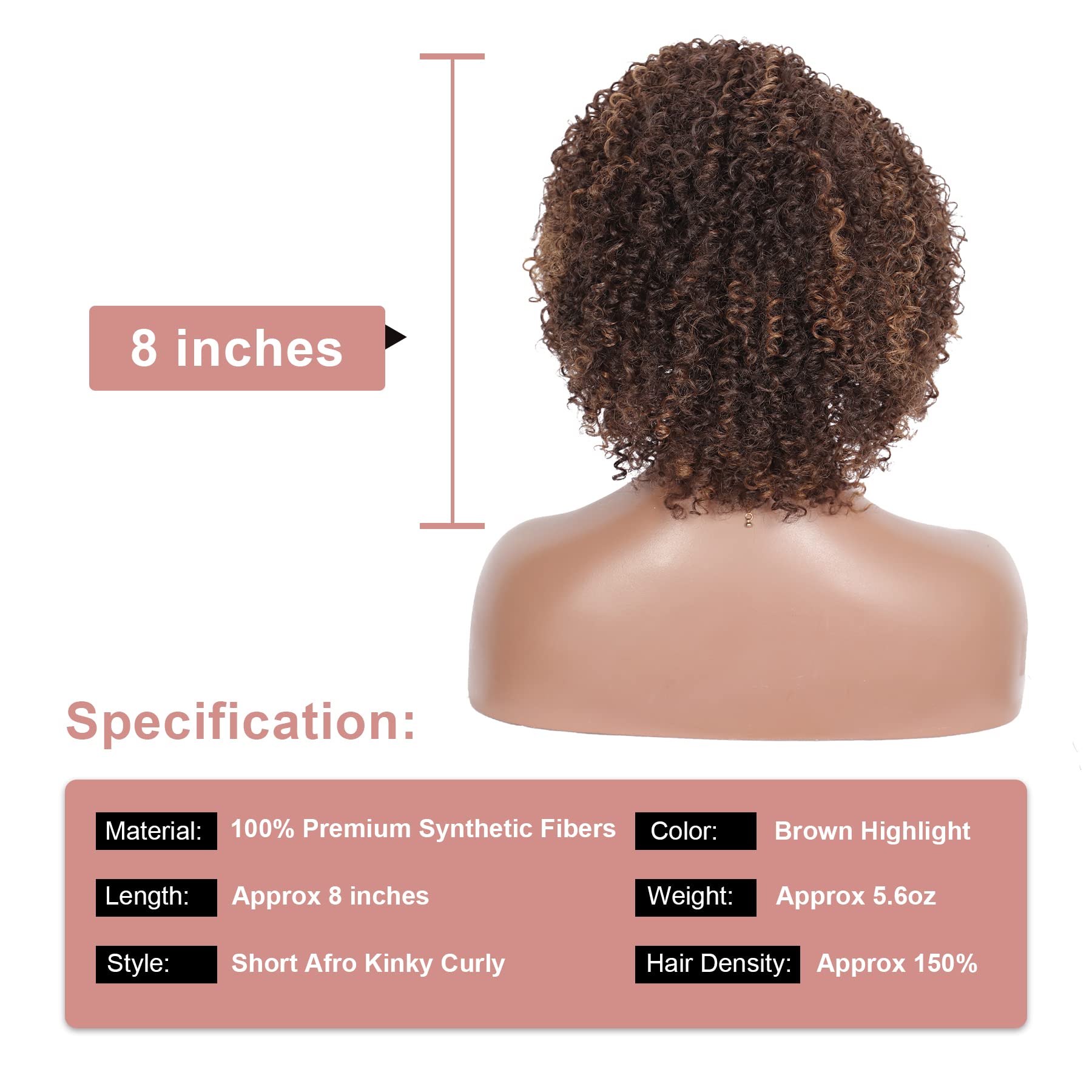 Premium Synthetic Afro Kinky Curly Wigs for Black Women - Kalyss Brown Highlights, 150% Density, Natural Looking with Bangs | Perfect for Cosplay, Daily Wear & Protective Hairstyles