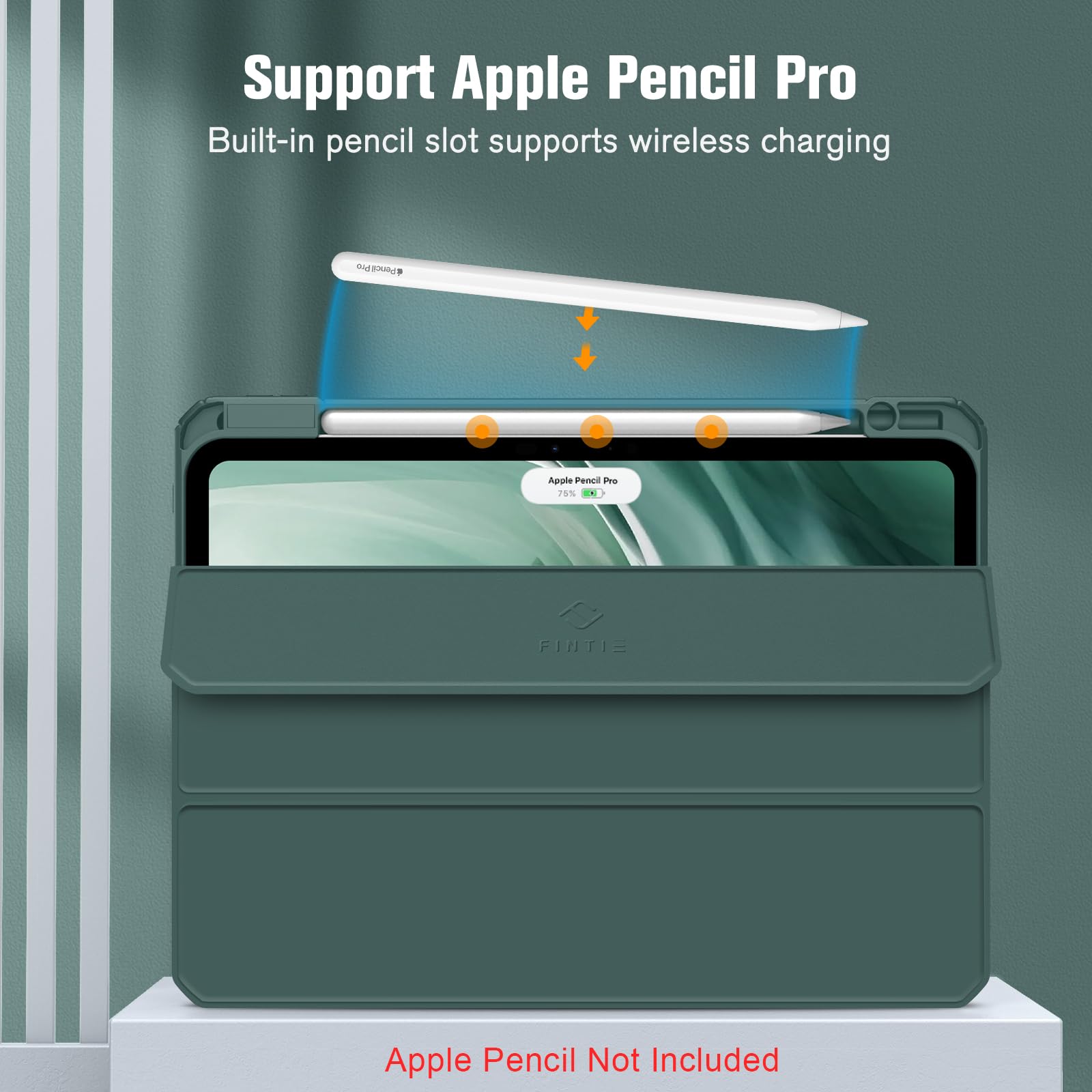Fintie Hybrid Slim Shockproof Case for iPad Pro 11-inch M4 (2024) - Clear Transparent Back Cover with Built-in Apple Pencil Holder | Auto Wake/Sleep Feature | Midnight Green | Perfect for Work, Travel & Home Use