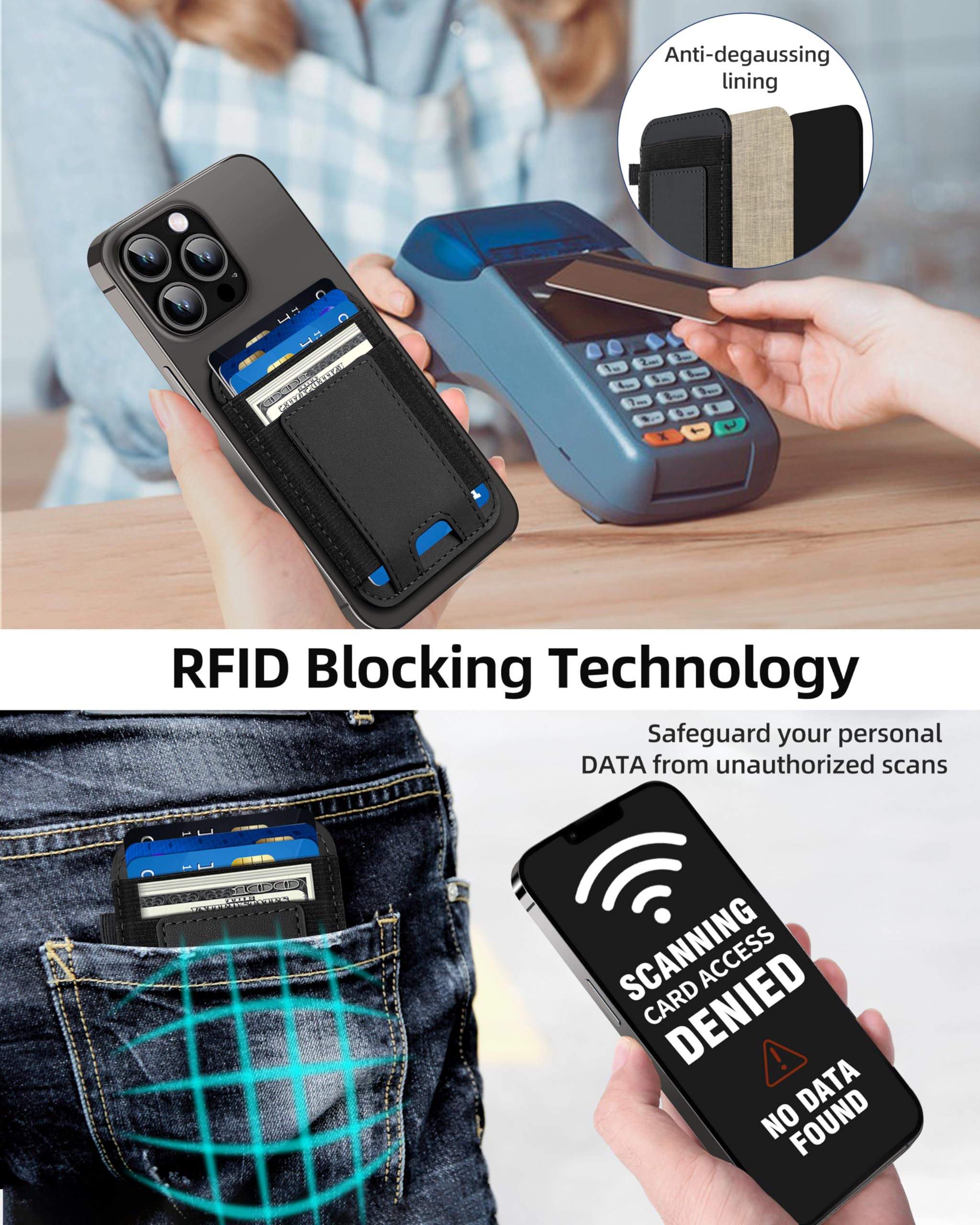 Magnetic Wallet for iPhone 16/15/14/13/12 Series - Slim Vegan Leather Magsafe Card Holder with Strong Magnet (Holds 7 Cards, 2 Slots) - Perfect for Everyday Use, Travel & Contactless Payments