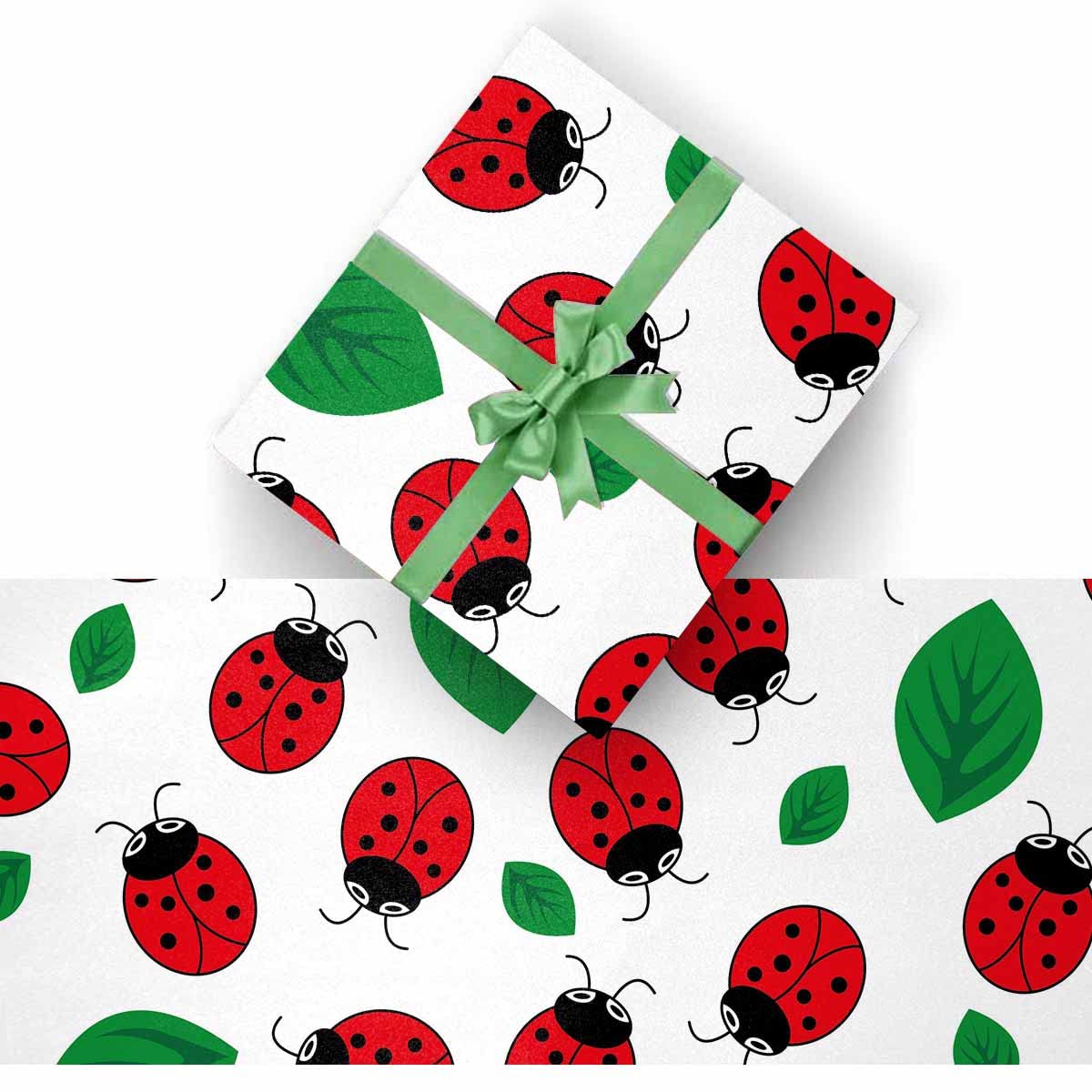 InterestPrint Ladybug with Leaves Wrapping Paper - 5 Rolls for Wedding, Birthday, Congratulations Gifts | Perfect for Party Decorations, Gift Wrapping & Special Occasions
