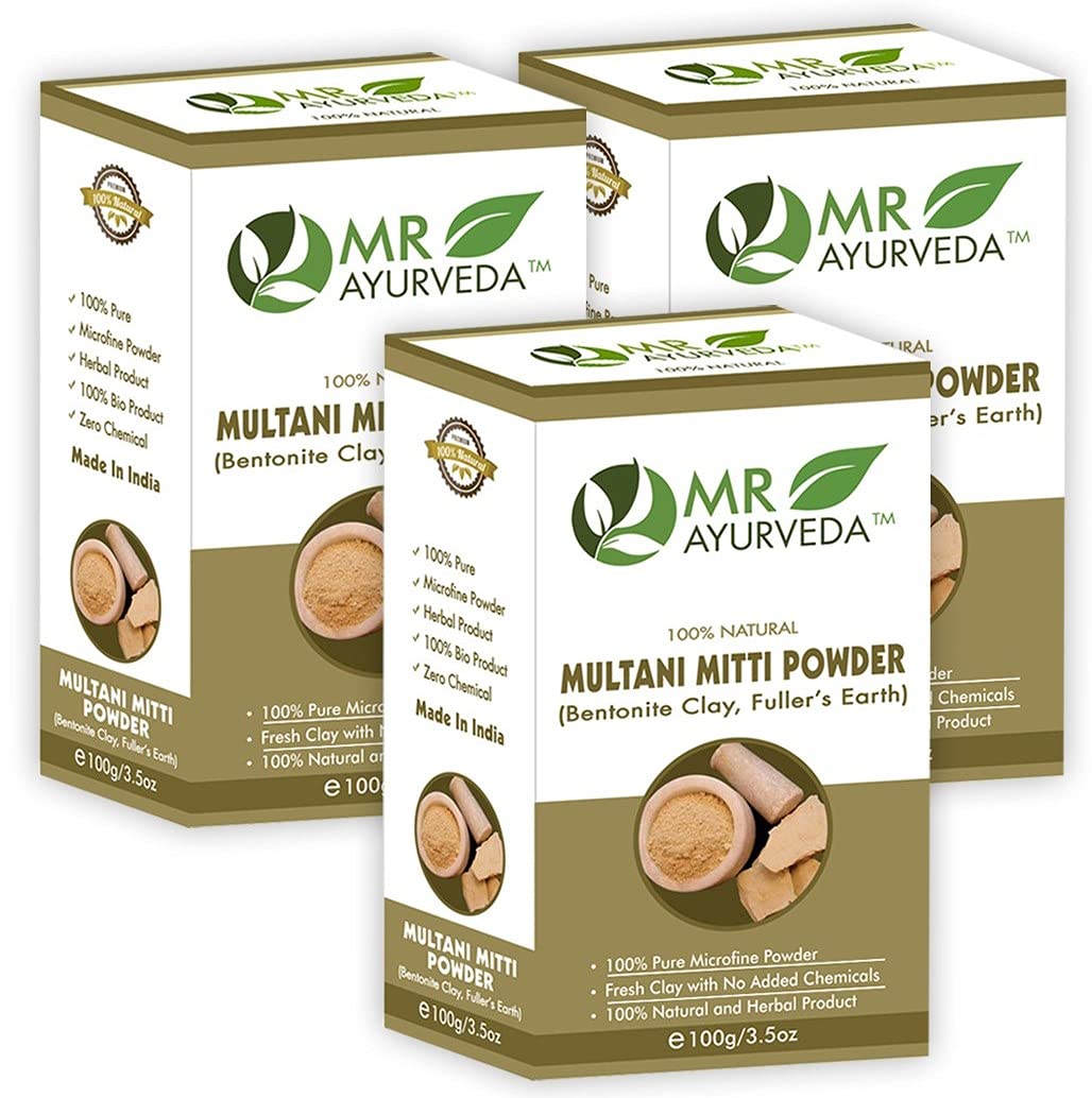 MR Ayurveda 100% Pure Multani Mitti Clay Powder | Organic Fullers Earth for Face & Skin Care | Chemical-Free Natural Facial Mask | Set of 3 (300g) - Perfect for Acne Treatment, Glowing Skin & Detoxifying Rituals
