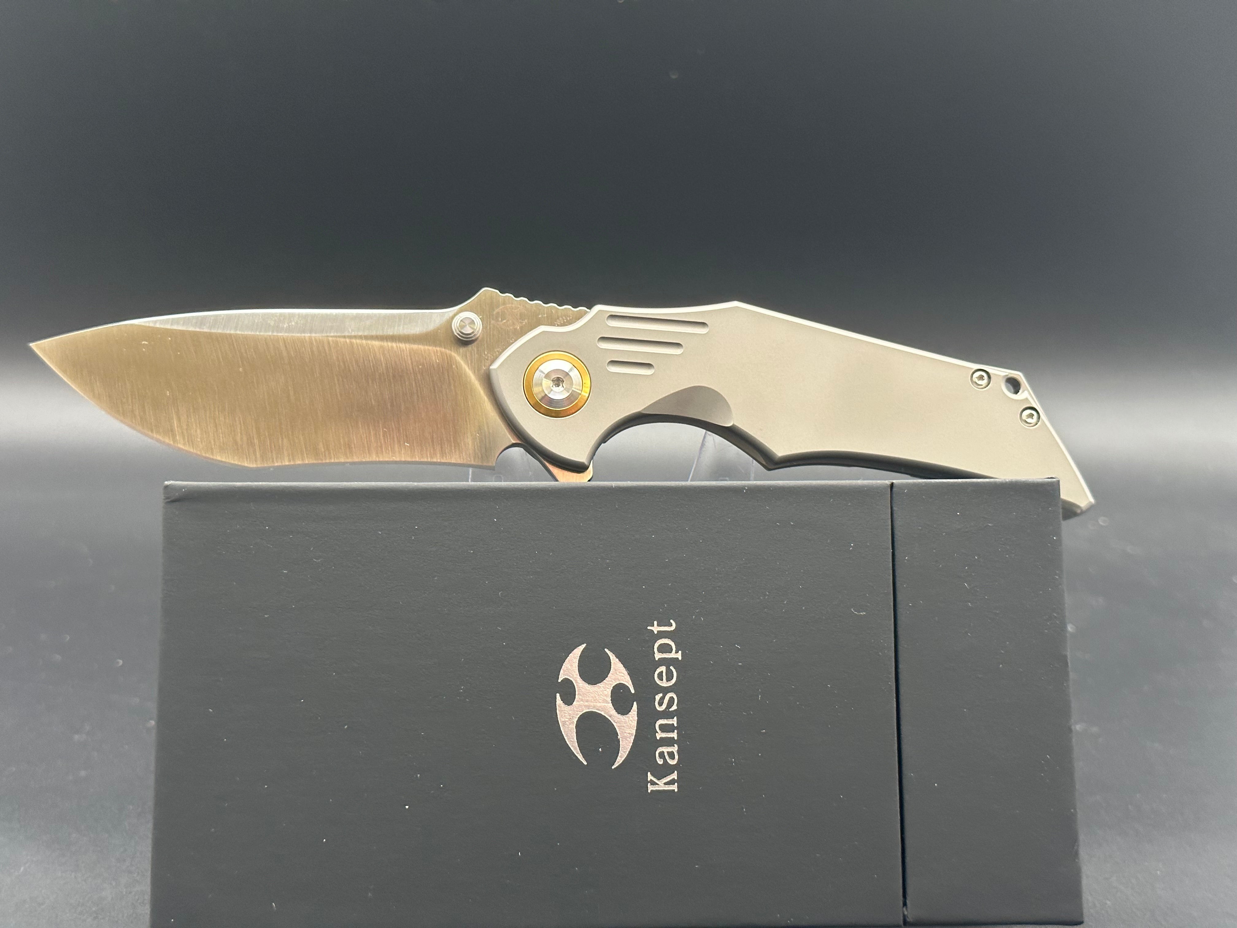 Premium Kansept Delta Titanium Folding Knife with CPM S35VN Stonewash Blade - EDC Pocket Knife for Outdoor Camping, Hiking & Survival Gear
