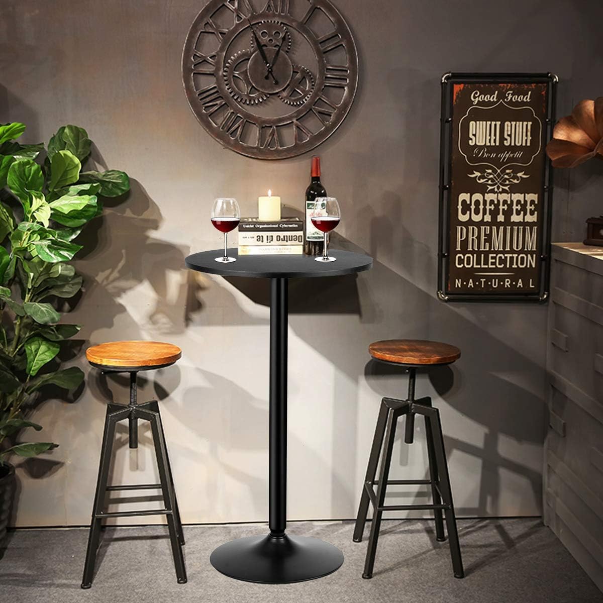 2-Pack 40-Inch Modern Cocktail Tables with Metal Base & 24-Inch MDF Round Top, Bistro High Tables for Living Room, Dining Room, Restaurant, Bar, and Outdoor Patio Use