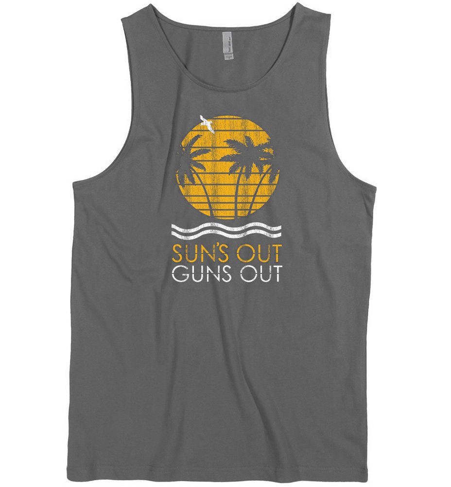 DIRTYRAGZ Men's Muscle Tank Top - Suns Out Guns Out Sleeveless Shirt for Gym & Workout - Grey Athletic Performance Shirt for Summer & Outdoor Activities