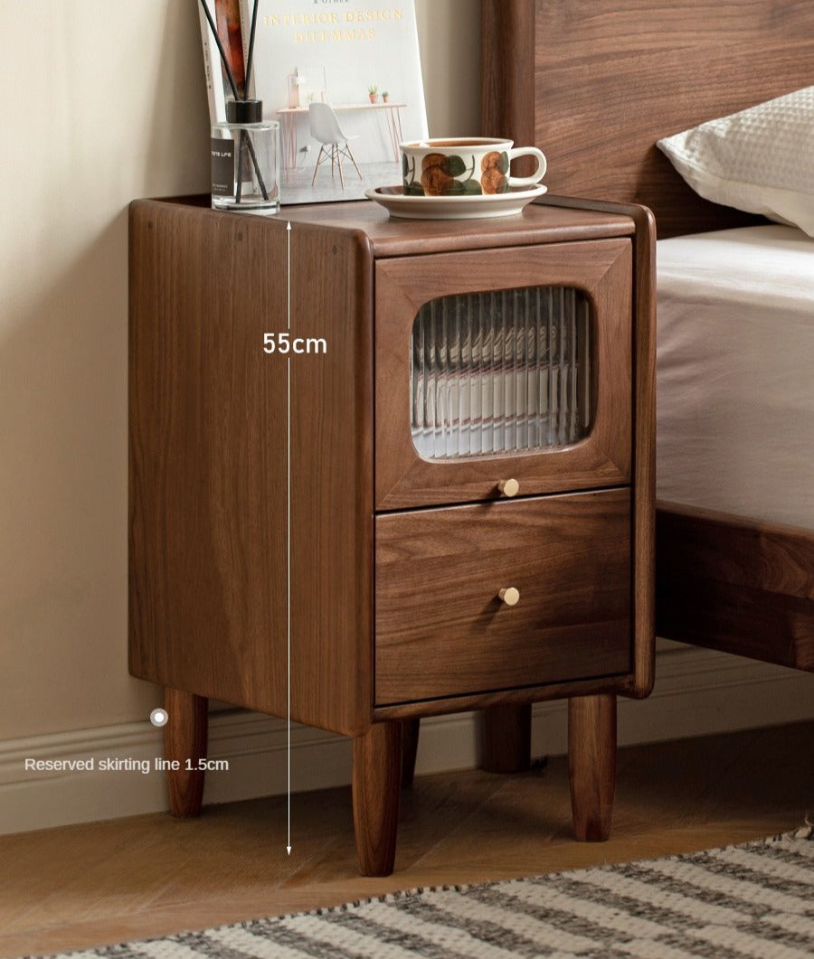 Solid Black Walnut Nightstand - Ultra Narrow Bedside Table with Calpa Wood - Perfect for Small Spaces, Apartments & Modern Bedrooms