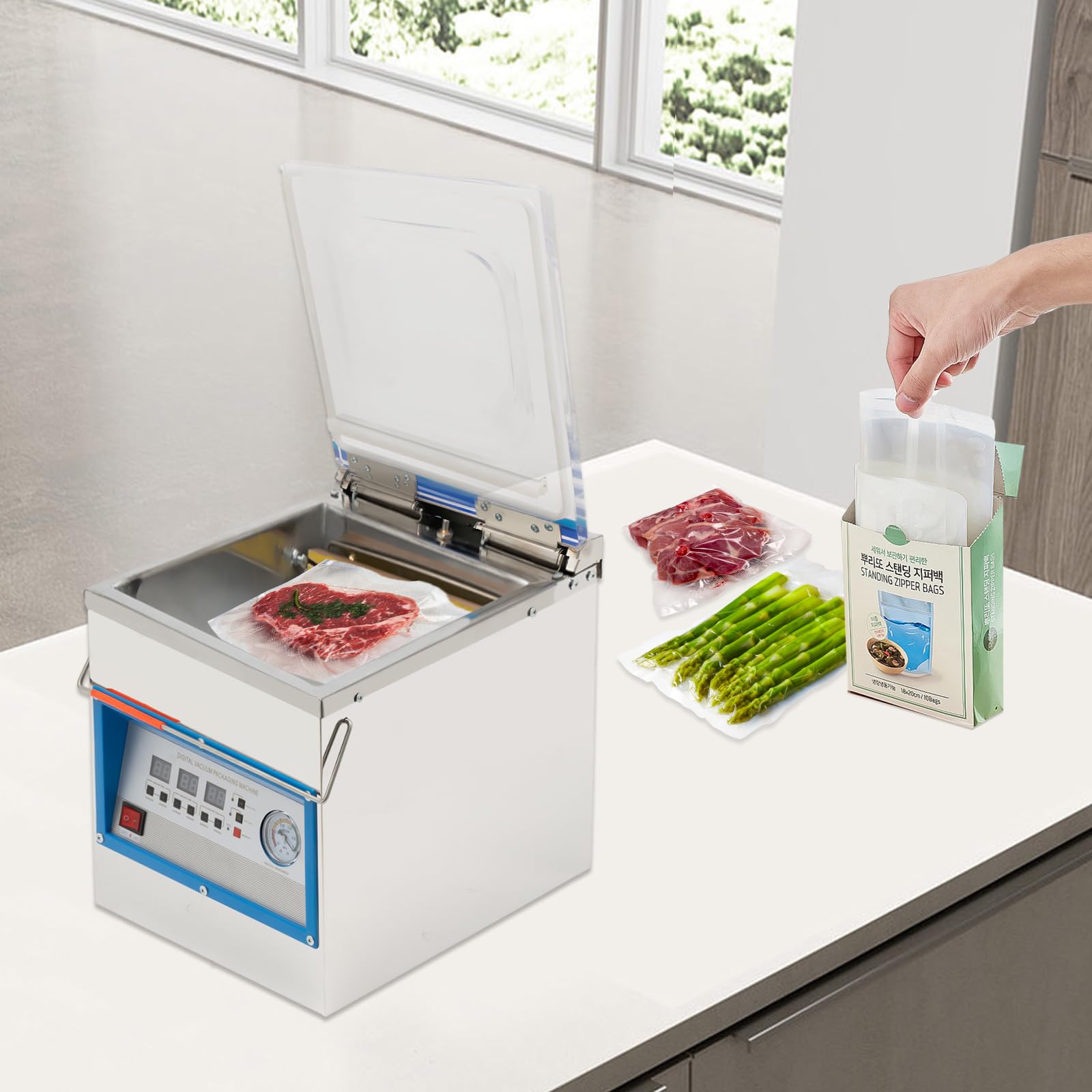 360W Automatic Chamber Vacuum Sealer Machine - Commercial Electric Food Vacuum Packaging System for Meat, Fruit & Long-Term Storage | Perfect for Restaurants, Meal Prep & Home Food Preservation (110V)