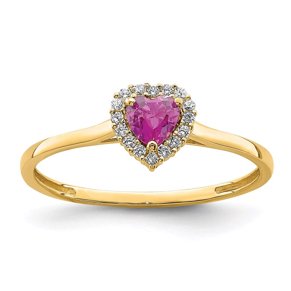 14K Yellow Gold Heart Pink & Clear Cubic Zirconia Ring for Women - Elegant Fine Jewelry Gift for Her, Size 7 - Perfect for Valentine's Day, Anniversary & Romantic Occasions
