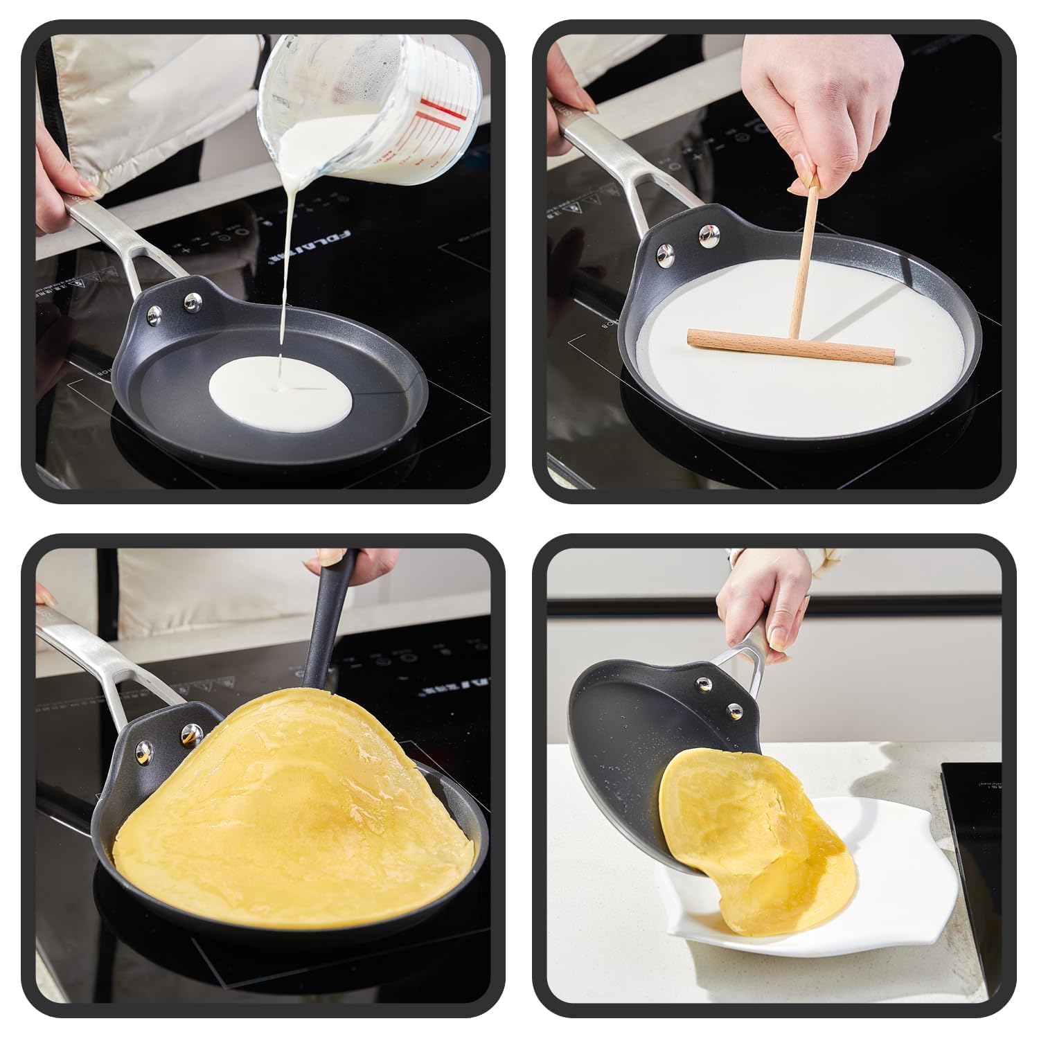 MsMk 9.5 Inch Titanium Ceramic Nonstick Crepe Pan with Spreader - Induction Compatible, PFOA Free, Oven Safe to 700°F - Perfect for Pancakes, Crepes, Dosa, Tortillas & More