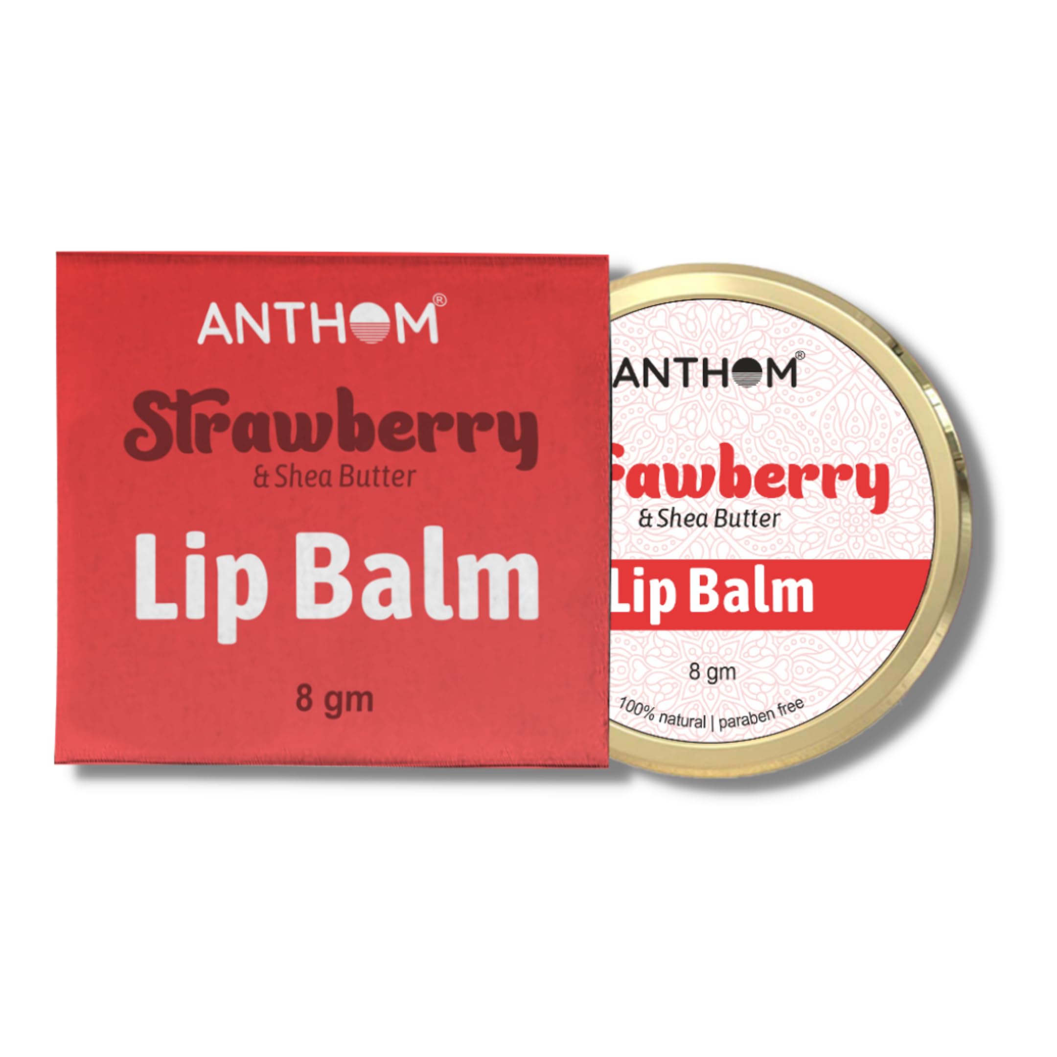 Anthom Strawberry Lip Balm with Natural Strawberry Extract, Shea Butter & Jojoba Oil - Hydrating & Moisturizing Lip Care for Dry, Chapped Lips - 0.28oz - Perfect for Winter, Travel & Daily Lip Protection
