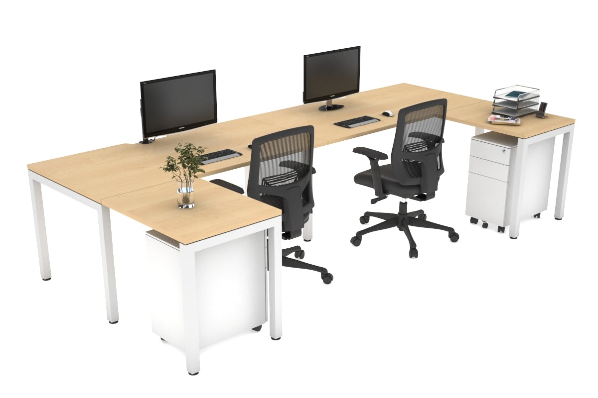 Quadro Square Legs 2-Person Corner Workstation - U-Shaped Office Desk with White Frame (1400L x 1800W) | Cable Management Scallop | Perfect for Home Office & Small Business Workspaces
