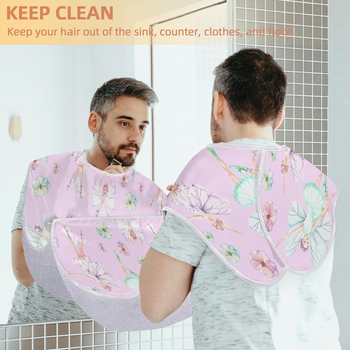 Non-Stick Beard Bib with Suction Cups - Shaving Apron & Grooming Cape for Men | Catches Hair & Trimmings | Perfect Gift for Husband, Dad & Barbers | Use During Shaving, Beard Trimming & Grooming