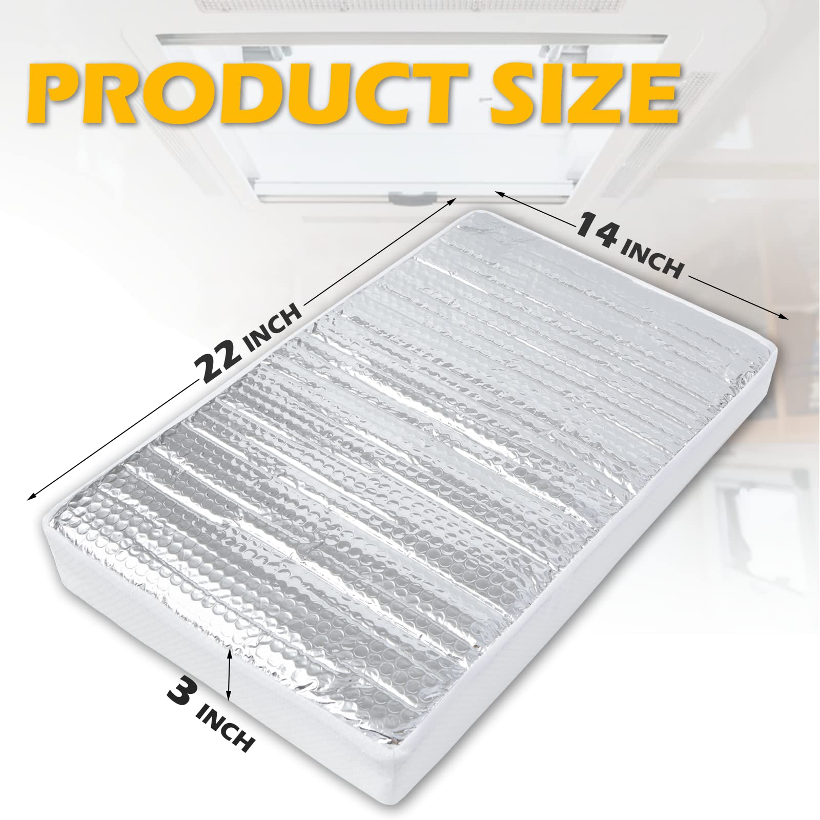 SIKADEER RV Vent Insulator 22x14x3 Inches - Universal Reflective Skylight Cover for Energy Efficiency, Sunroof Shade Fits 14x22 Inch V2 Camper Vents - Perfect for RV, Travel Trailer, and Motorhome Temperature Control