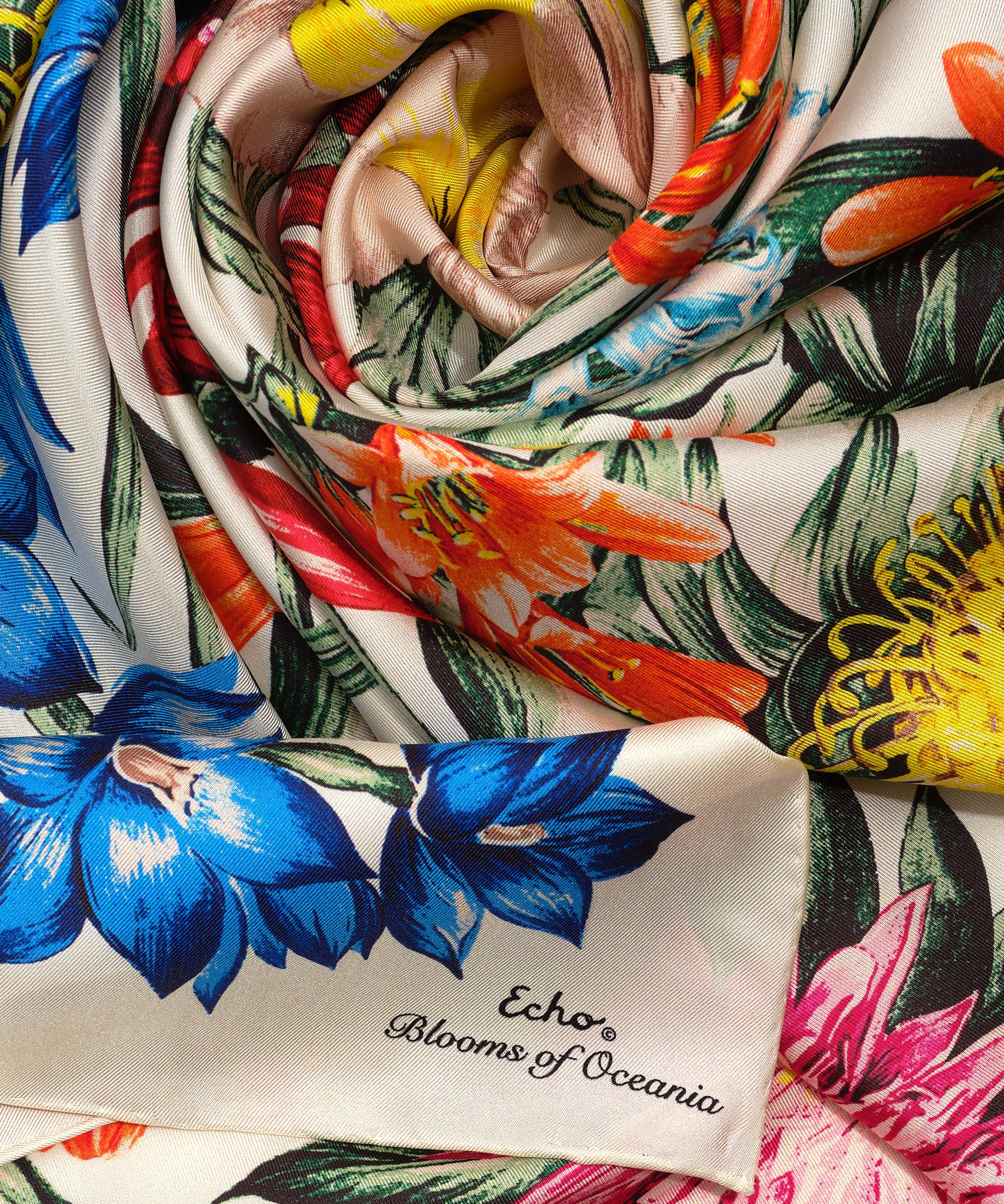 Blooms Of Oceania 35 Silk Square Scarf - Elegant Floral Print Fashion Accessory for Women, Perfect for Parties, Weddings & Office Wear