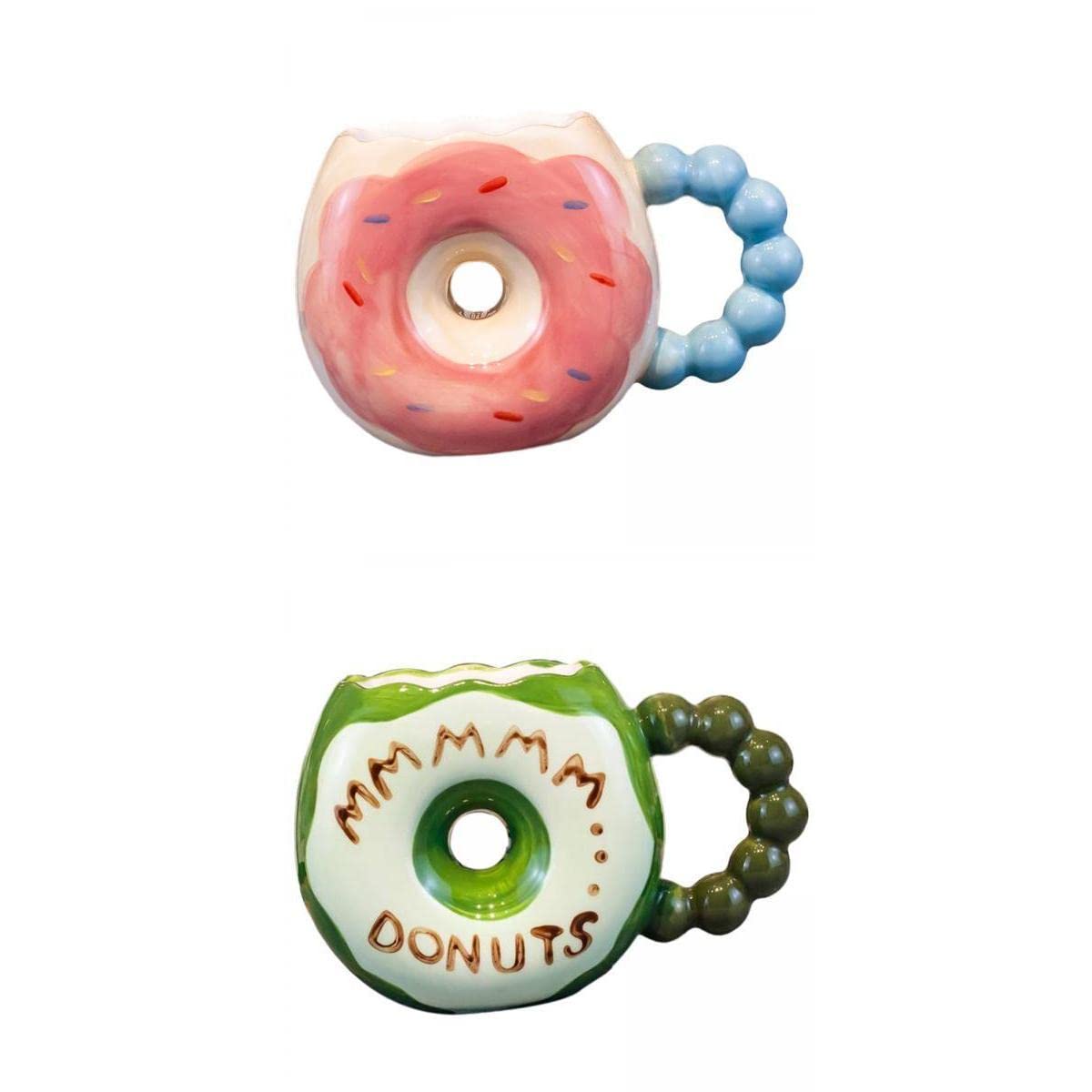 Dolity 2-Pack Ceramic Donut Mugs - Hollow Out Design for DIY Customization | Cute Coffee Cups for Iced Drinks, Perfect for Home, Office & Gifts