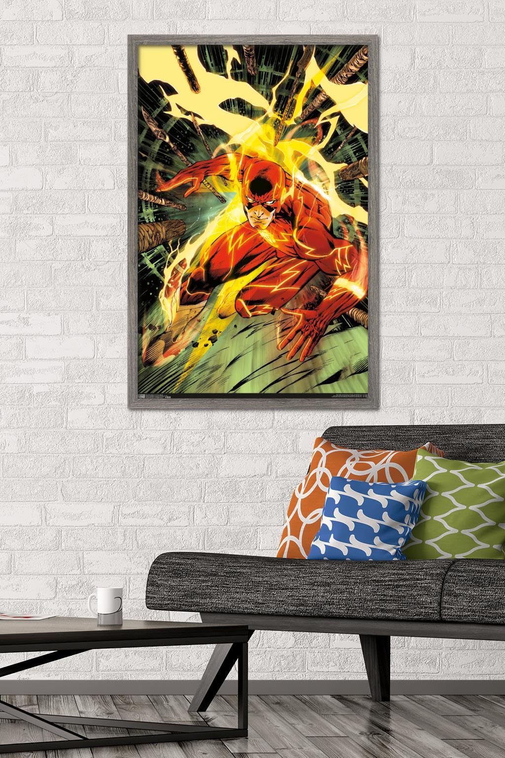 DC Comics The Flash Spears Wall Poster - 22.375 x 34 Inches, Barnwood Framed Version - Superhero Home Decor for Bedroom, Living Room & Office