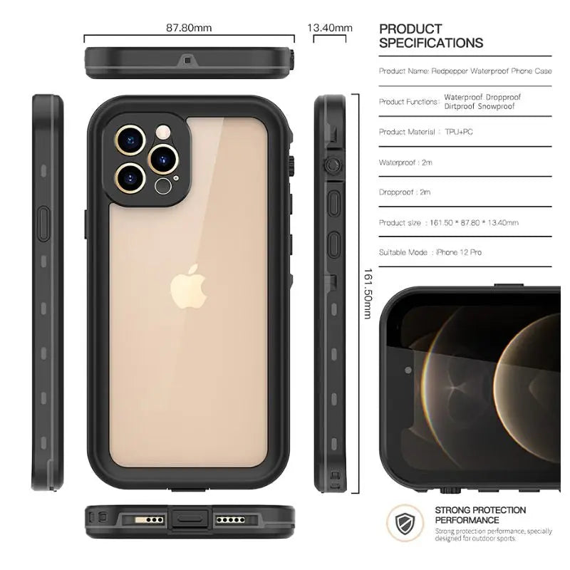 Waterproof iPhone Cases for Apple iPhone 7/8/X/11/12/13/14 Pro Max - Shockproof & Dustproof Protective Cover for Swimming, Hiking & Outdoor Activities