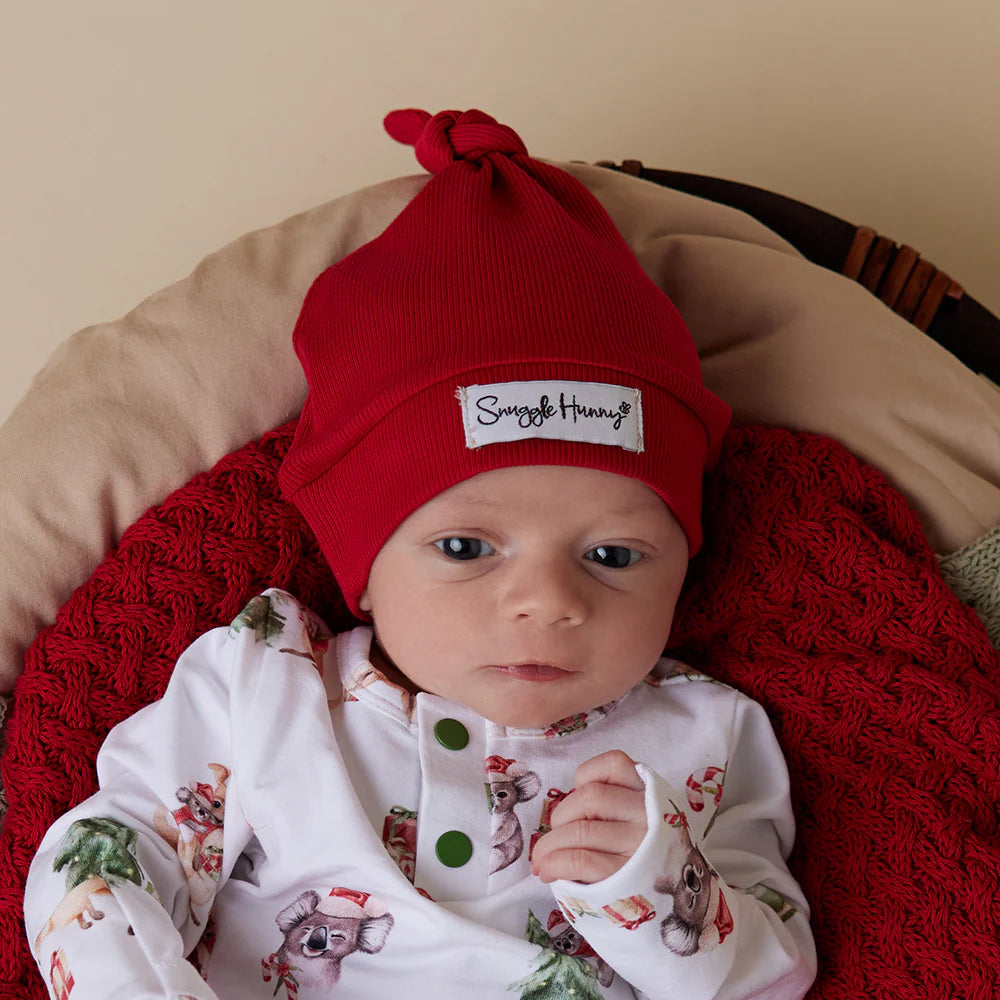 Snuggle Hunny Organic Ribbed Knotted Beanie - Soft Winter Hat for Women & Men - Red - Perfect for Cold Weather, Outdoor Activities & Fashion