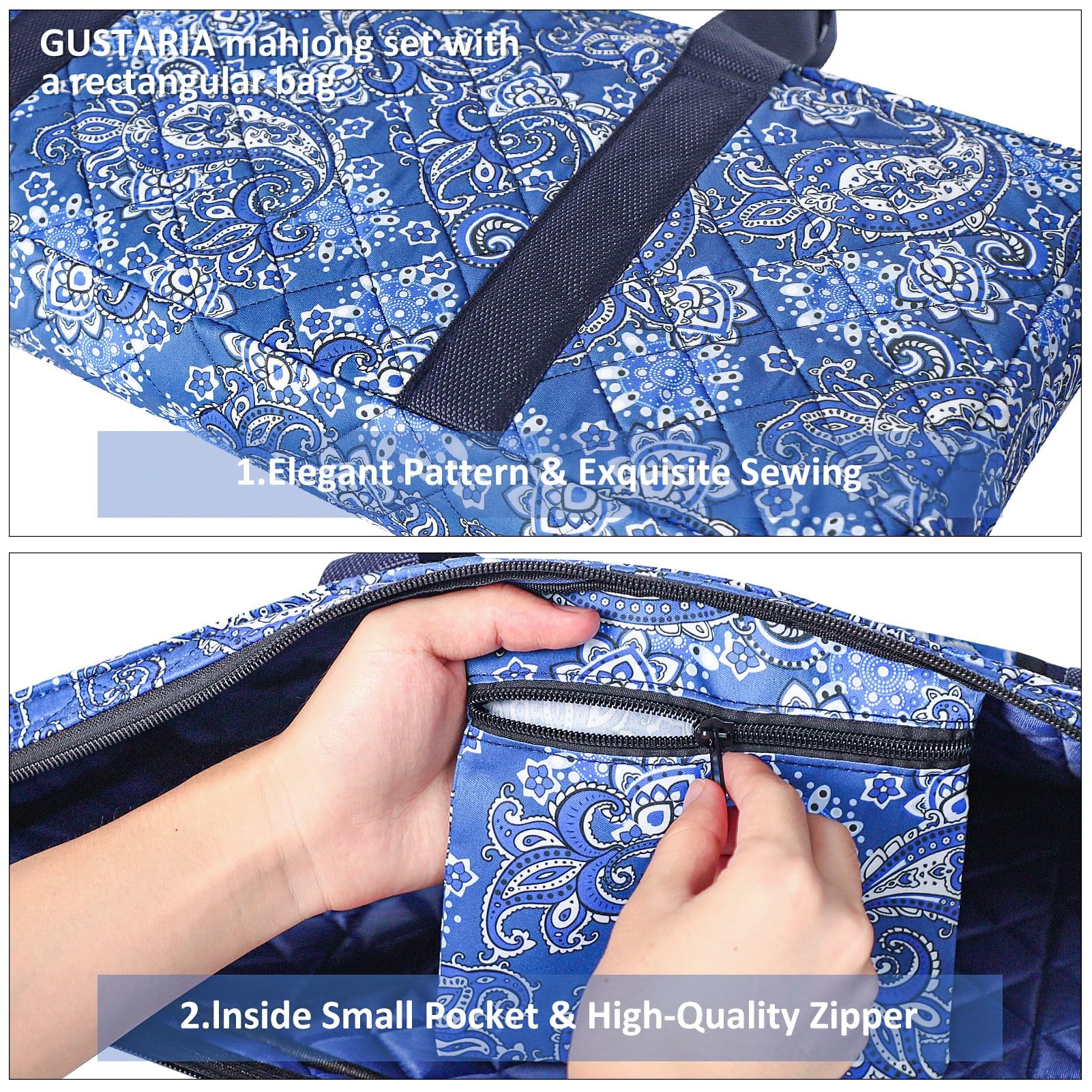 Premium Blue Printed Soft Empty Mahjong Bag for American Mahjong - Includes 2 Wrappers (Case Only, Tiles & Accessories Not Included) - Perfect for Storage, Travel & Game Nights