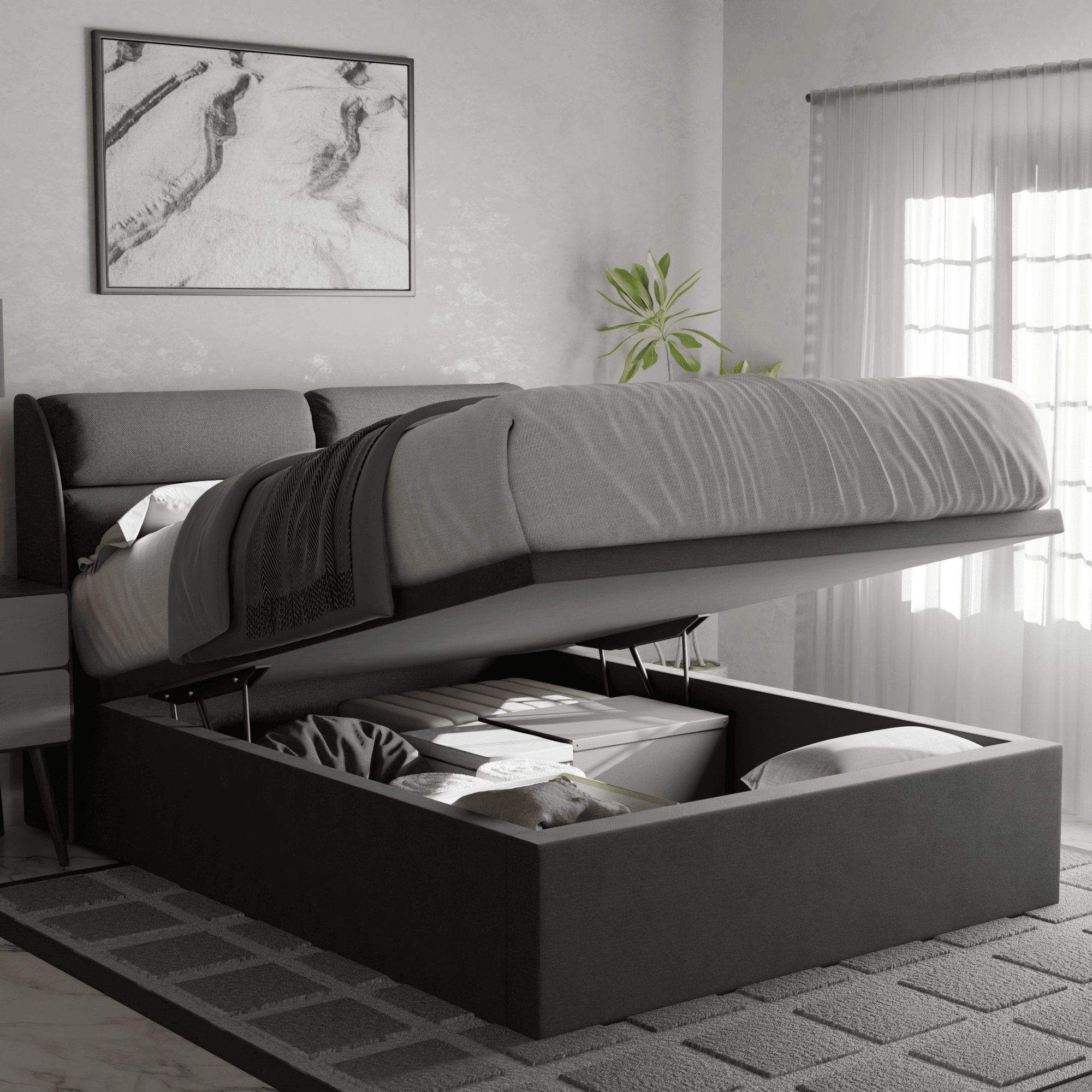 Fobbee Waterproof Fabric Storage Bed with Underbed Drawers - Space Saving Organizer for Bedroom, Dorm, or Guest Room