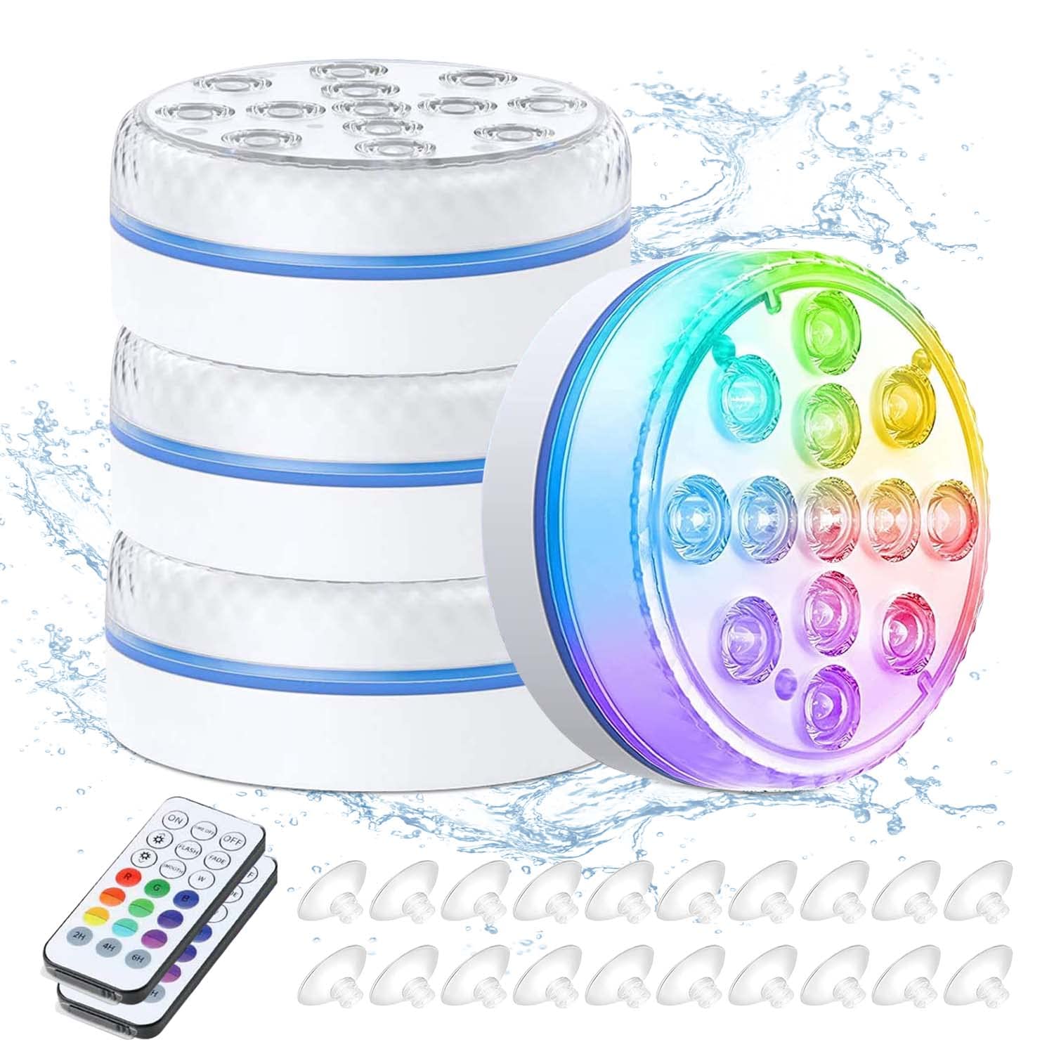 16 Colors Submersible LED Pool Lights - Waterproof Color Changing Underwater Lights with Suction Cups & Magnets for Inground & Above Ground Pools (4 Pack) - Perfect for Night Swimming, Pool Parties & Backyard Decor