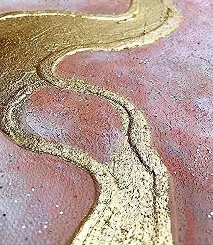 Large Pink Abstract Canvas Wall Art - Gold Framed Modern Oil Painting - 3 Piece Set for Living Room & Bedroom Decor - Ready to Hang 72x36 Inches - Perfect for Home, Office & Gallery Wall Displays