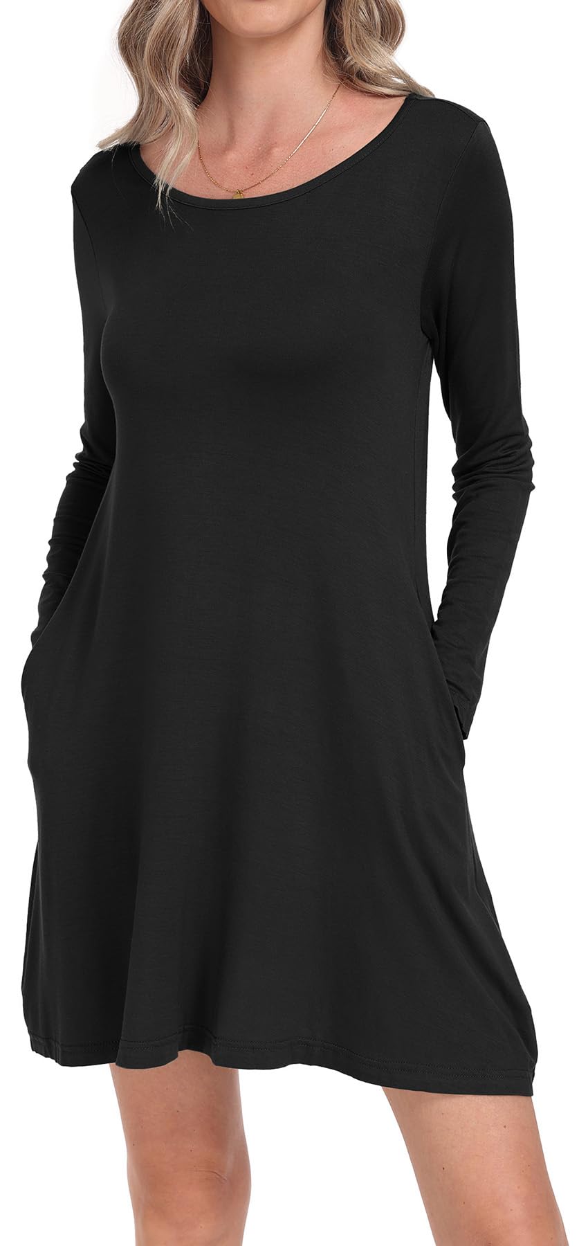 Women's Long Sleeve Pocket T-Shirt Dress - Casual Loose Fit for Everyday Wear | Perfect for Work, Weekend Outings and Travel