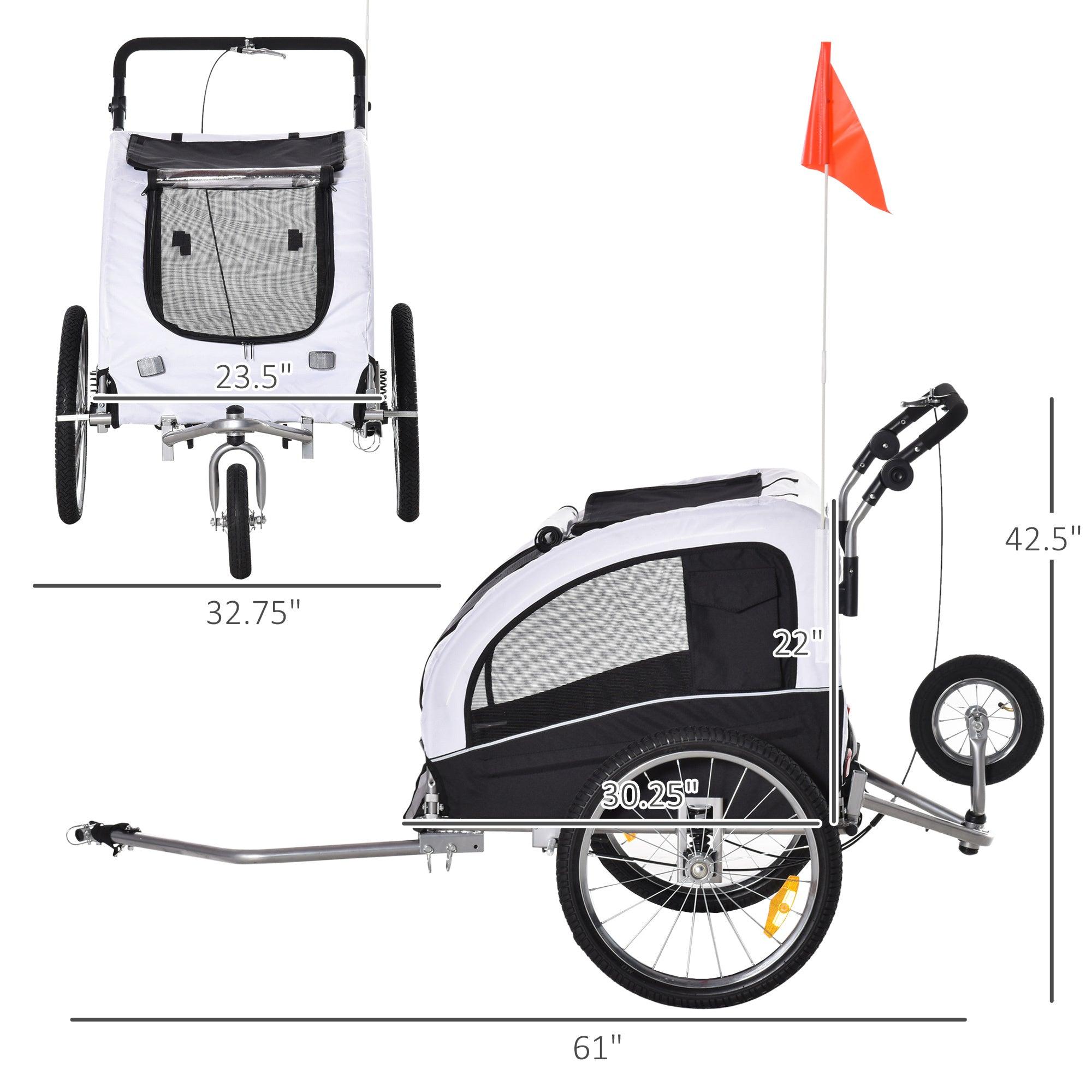 2-in-1 Dog Bike Trailer & Pet Stroller with Canopy & Storage Pockets - White | Safe Cycling & Walking Companion for Pets