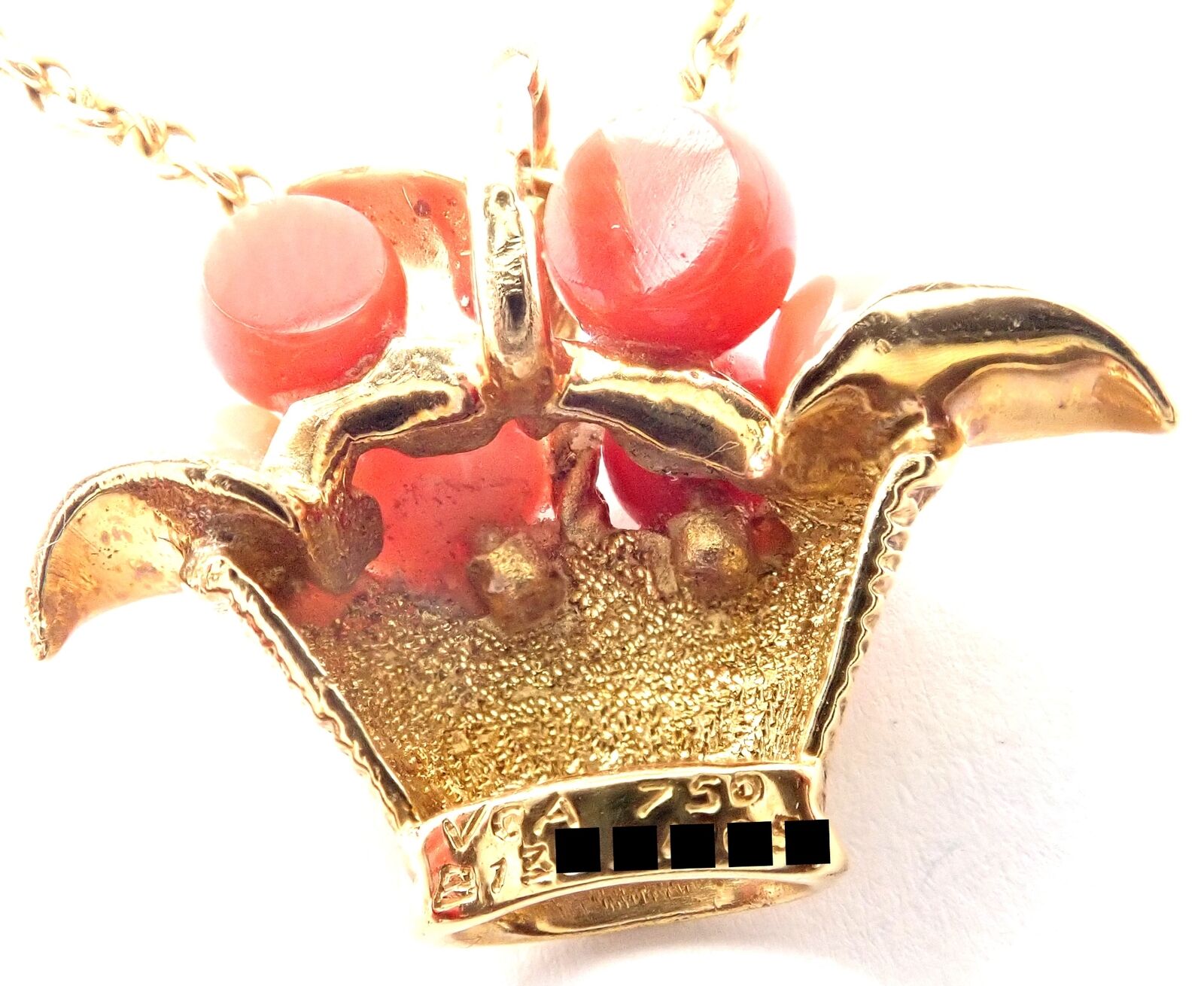 Authentic Van Cleef & Arpels 18k Gold Coral Bead Fruit Basket Pendant Necklace - Luxury Jewelry Gift for Women, Perfect for Weddings, Anniversaries & Special Occasions
