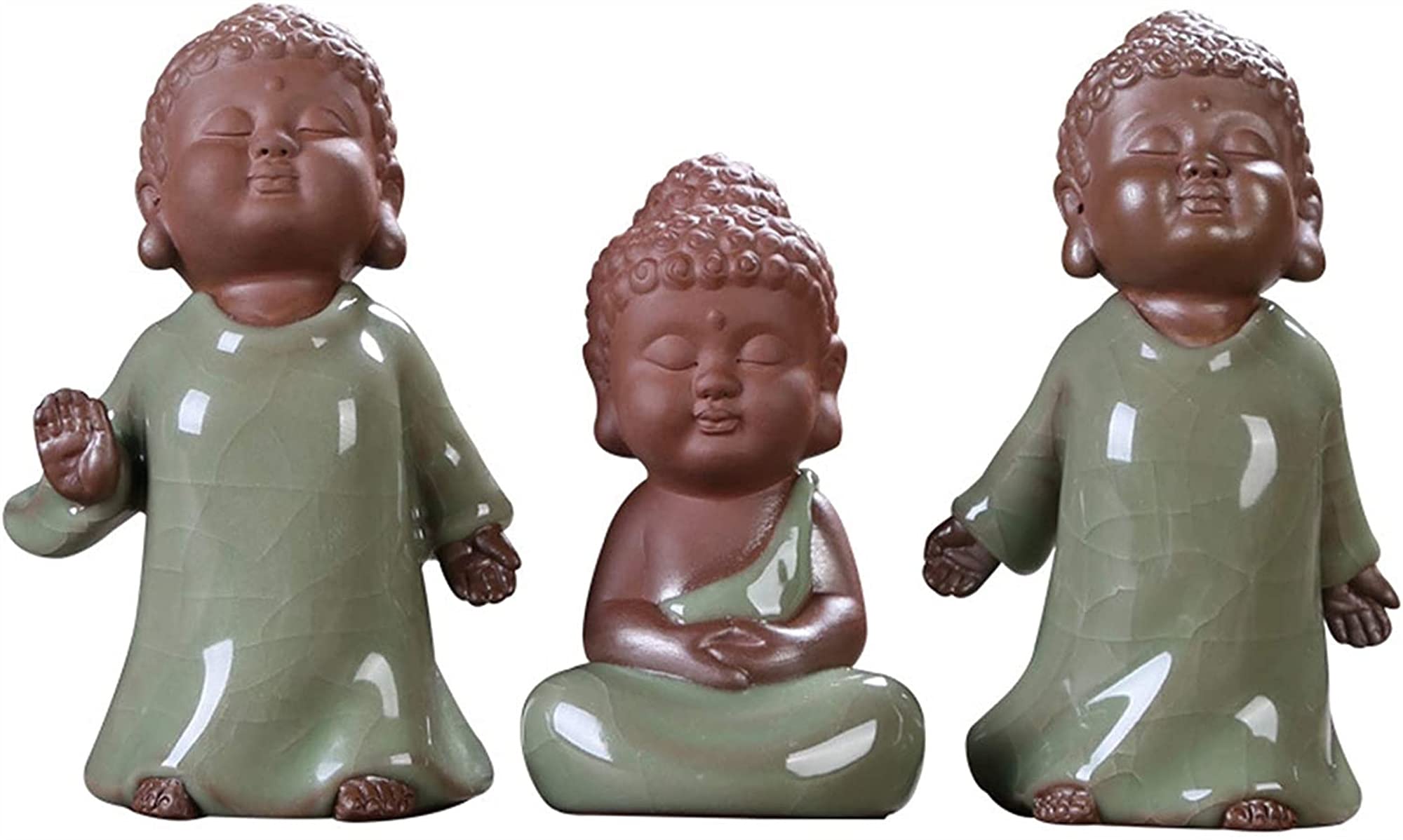 3-Piece Buddha Statue Monk Ornament Set - Ceramic Yoga Meditation Decor for Home, Office & Study - Perfect for Tea Pet, Living Room, Wine Cabinet & Porch Decor - MUMUJIN