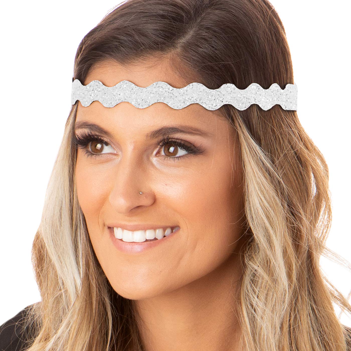 Hipsy Women's Adjustable No Slip Bling Glitter Wave Headbands - 5 Pack (Wave Silver/Black/Rose Gold/Navy/White) - Perfect for Workouts, Yoga, Running and Fashion Accessories
