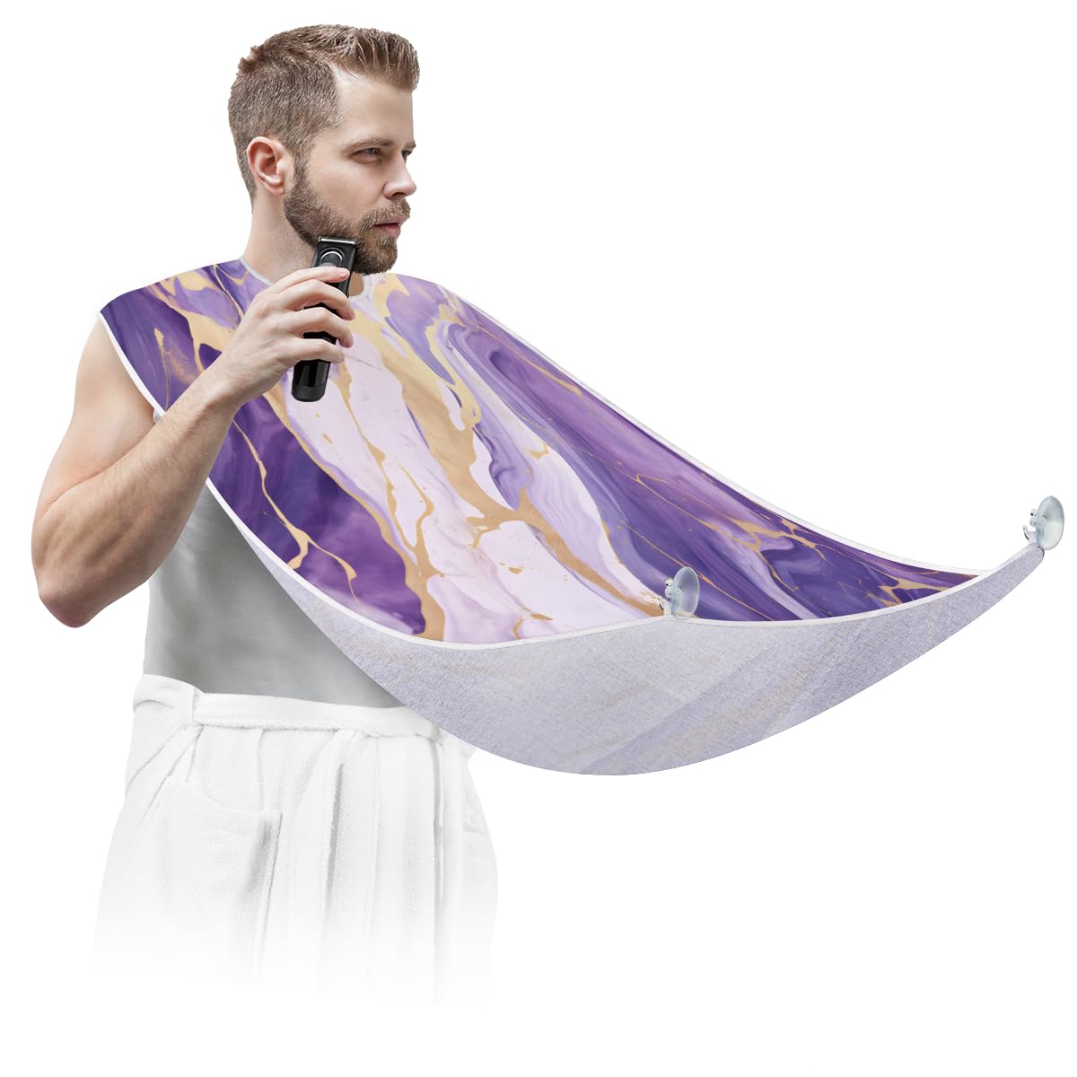 Premium Purple Gold Marble Beard Shaving Bib for Men - Waterproof Hair Dye Apron & Makeup Cape for Barbers, Stylists & Home Use - Sink Hair Catcher & Beard Trimming Accessory - Perfect Gift for Grooming Enthusiasts (Great for Salons, Home Grooming & Professional Use)