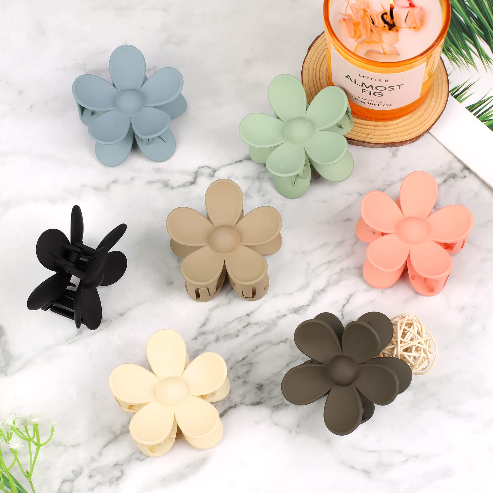 7 PCS Non-Slip Flower Claw Hair Clips for Women & Girls - Strong Hold for Thick Hair, 7 Color Options - Perfect for Everyday Styling, Ponytails & Updos