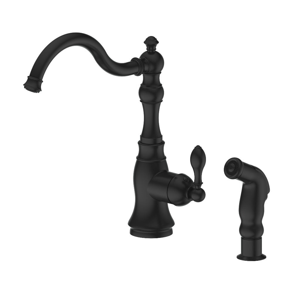 ZLINE Rembrandt Matte Black Single Handle Kitchen Faucet with Pull-Down Sprayer - Modern Commercial Style for Home & Restaurant Use (REM KF MB)
